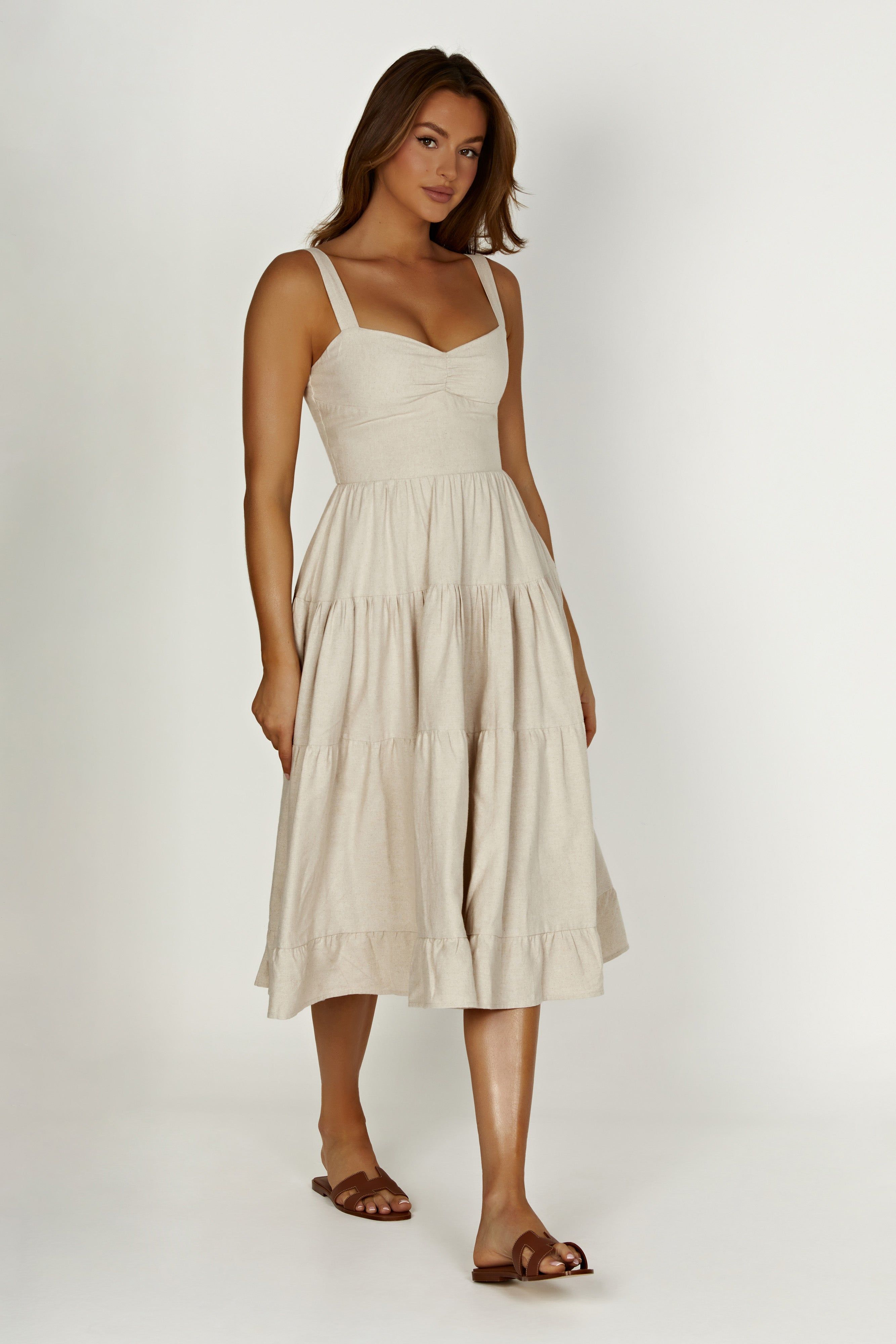 Adriana Linen Midi Dress - Natural sold by Meshki product image thumbnail 4