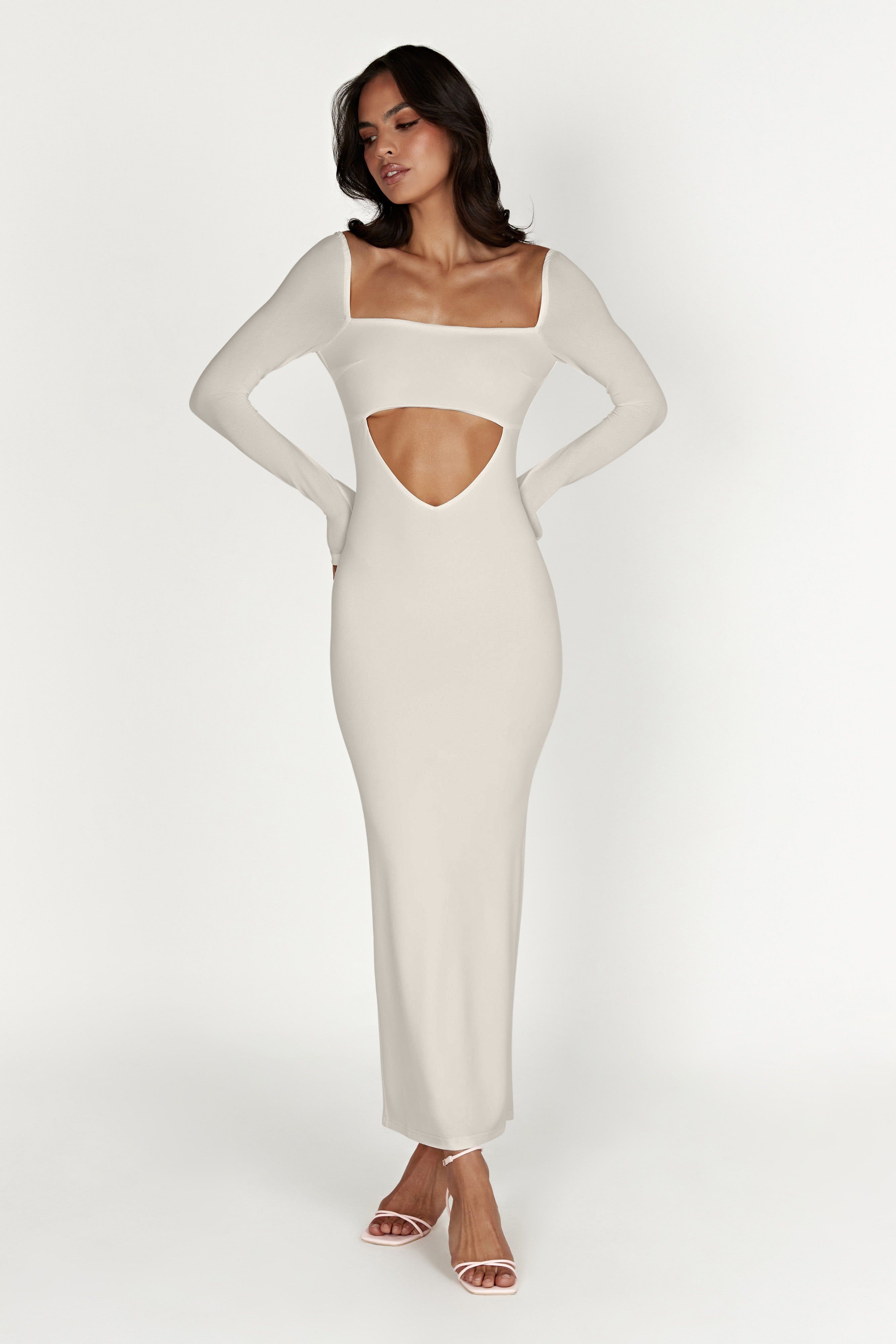 Ashleigh Cut Out Bandeau Maxi Dress - Bone sold by Meshki