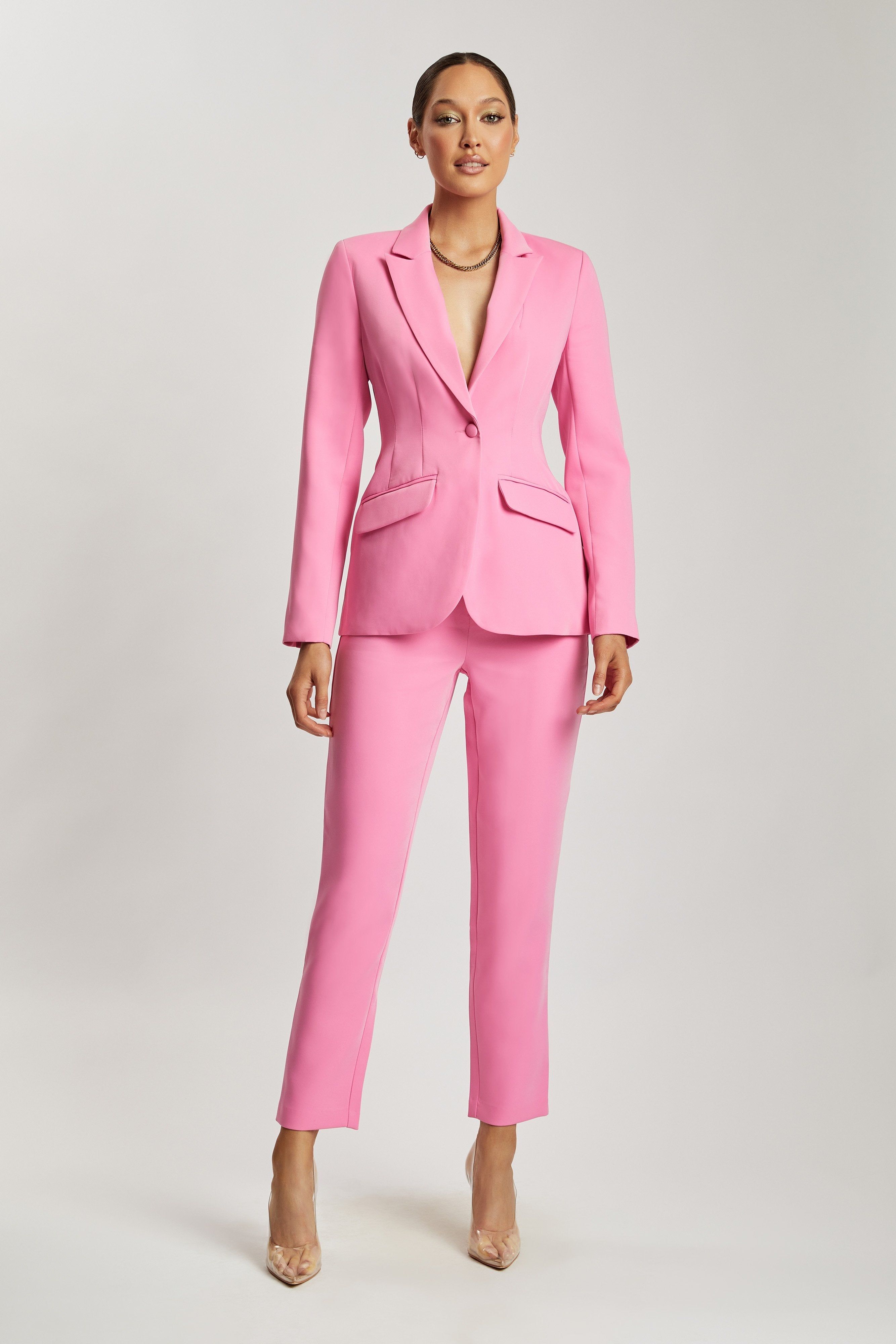 Helda Fitted Cinched Waist Blazer - Pink sold by Meshki product image thumbnail 3