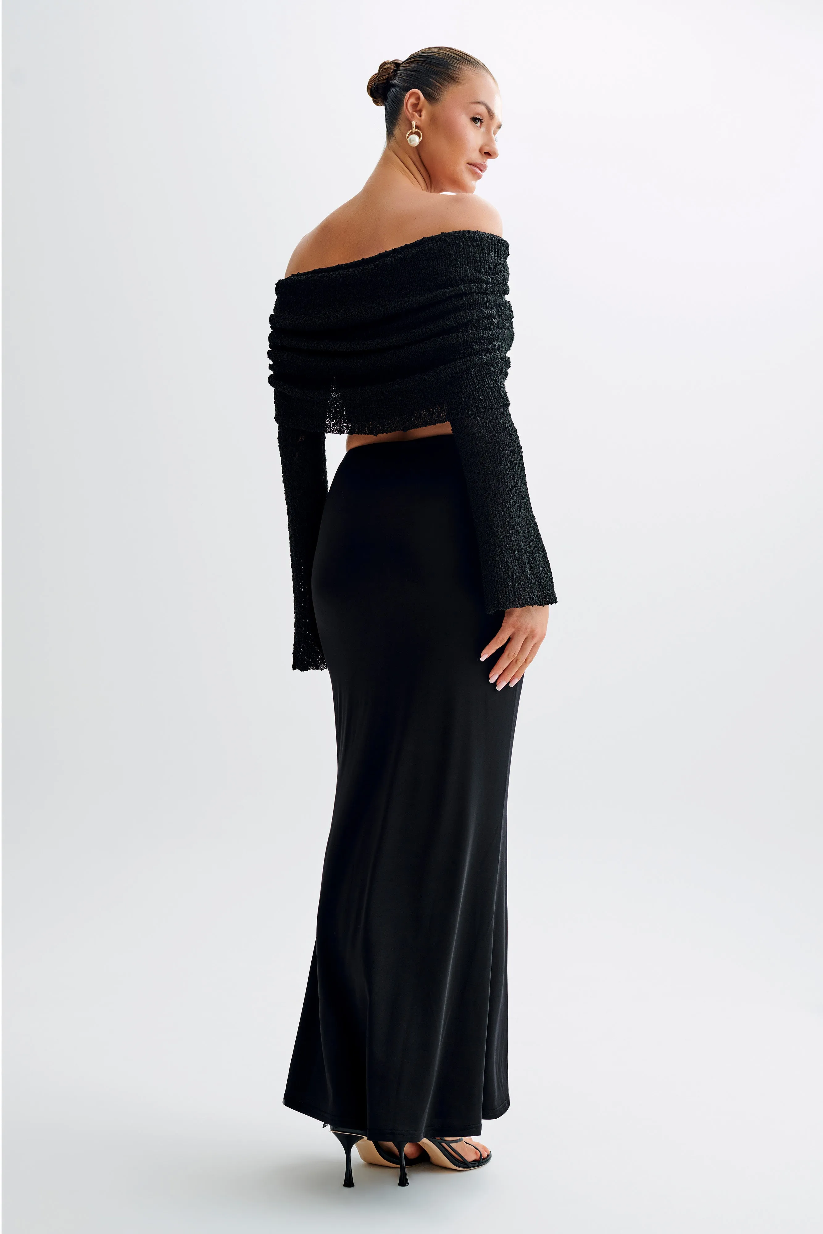 Marisol Off Shoulder Boucle Top - Black sold by Meshki product image thumbnail 5