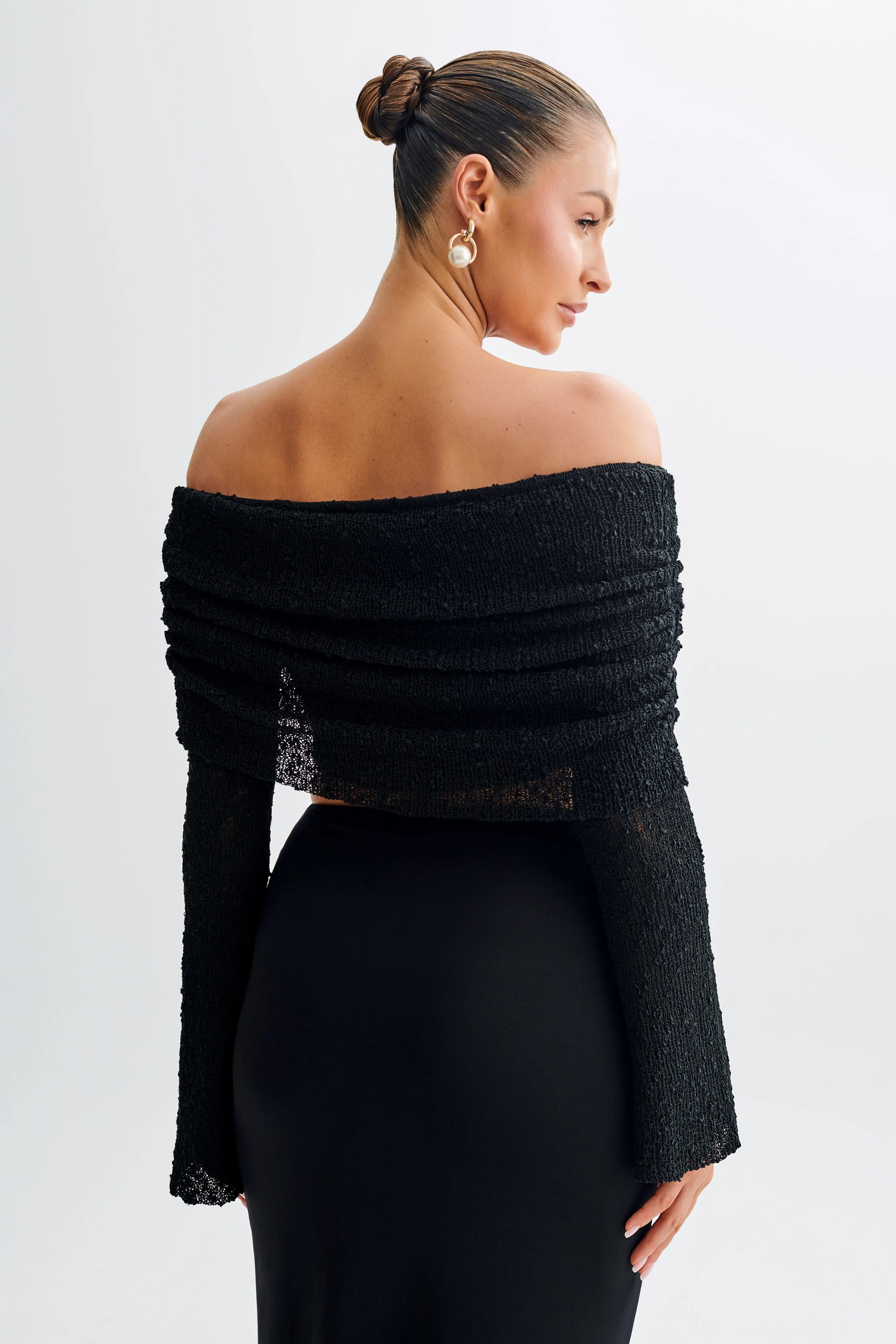 Marisol Off Shoulder Boucle Top - Black sold by Meshki product image thumbnail 2