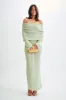 Marisol Off Shoulder Boucle Maxi Dress - Pastel Green sold by Meshki