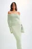 Marisol Off Shoulder Boucle Maxi Dress - Pastel Green sold by Meshki