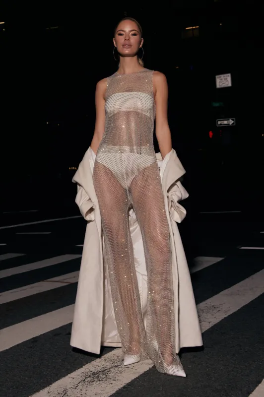 Emerson Diamante Mesh Pant - Cream sold by Meshki