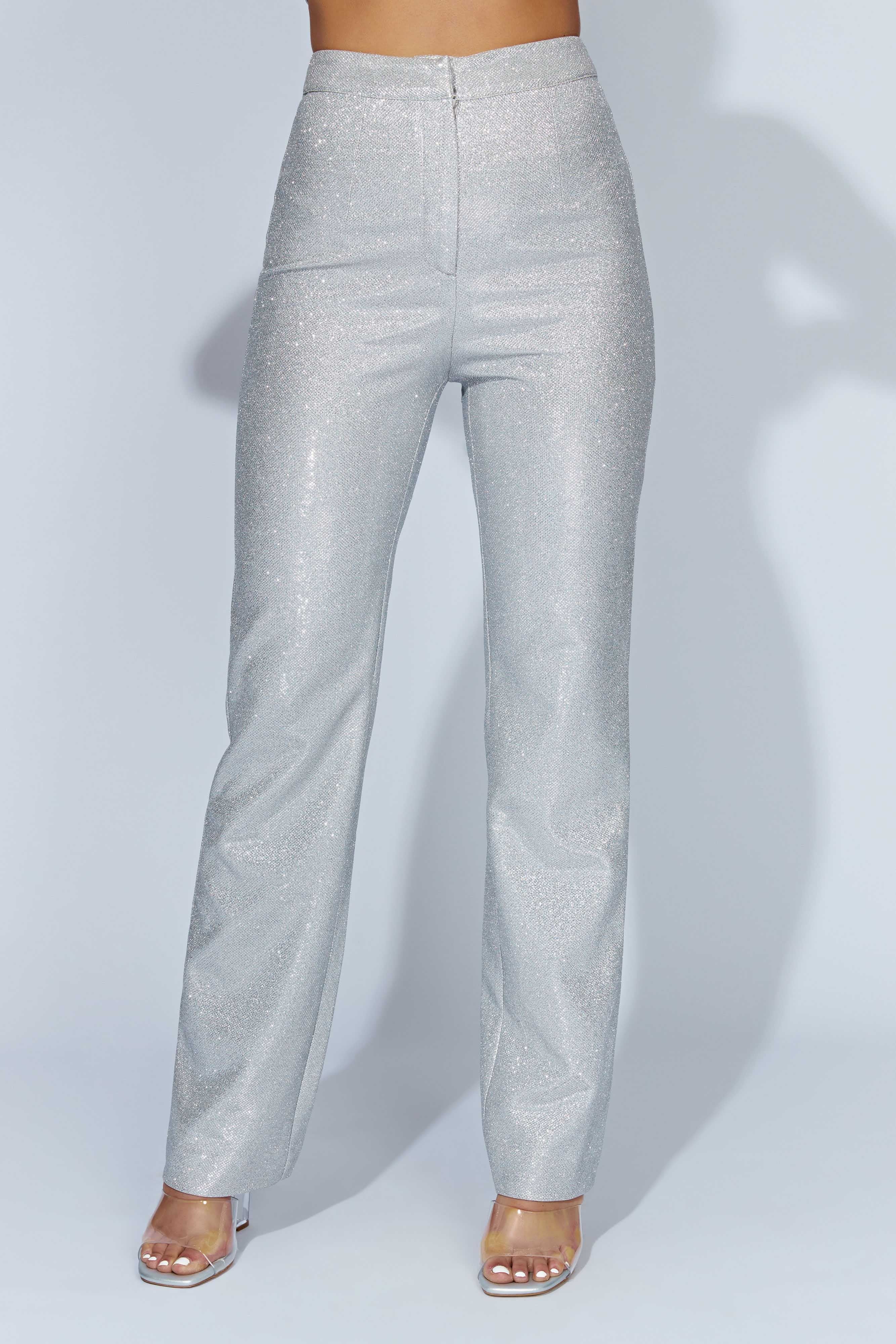 Lisette Straight Leg Shimmer Pants - Silver sold by Meshki product image thumbnail 2