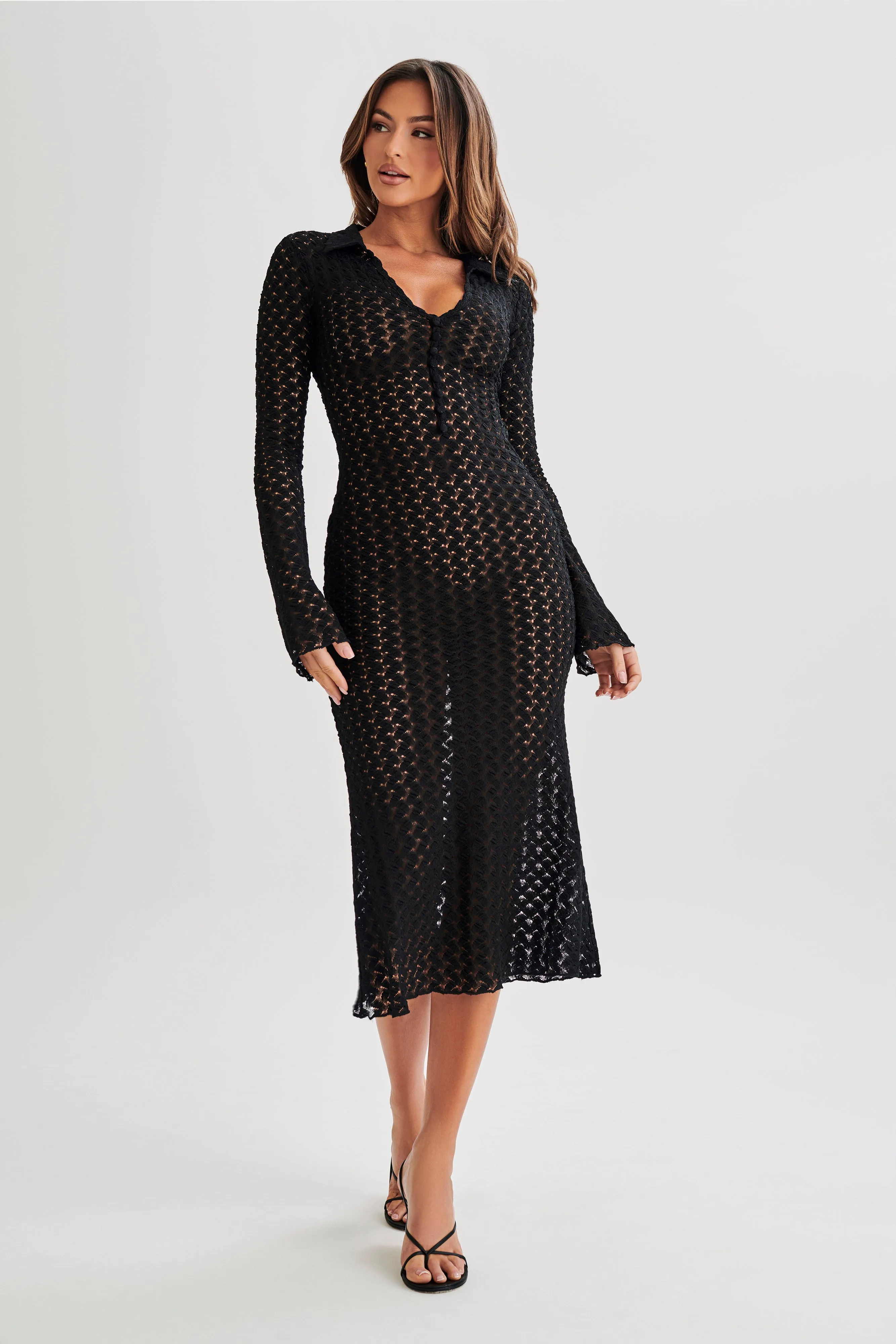 Dionne Lace Long Sleeve Midi Dress - Black sold by Meshki product image thumbnail 5