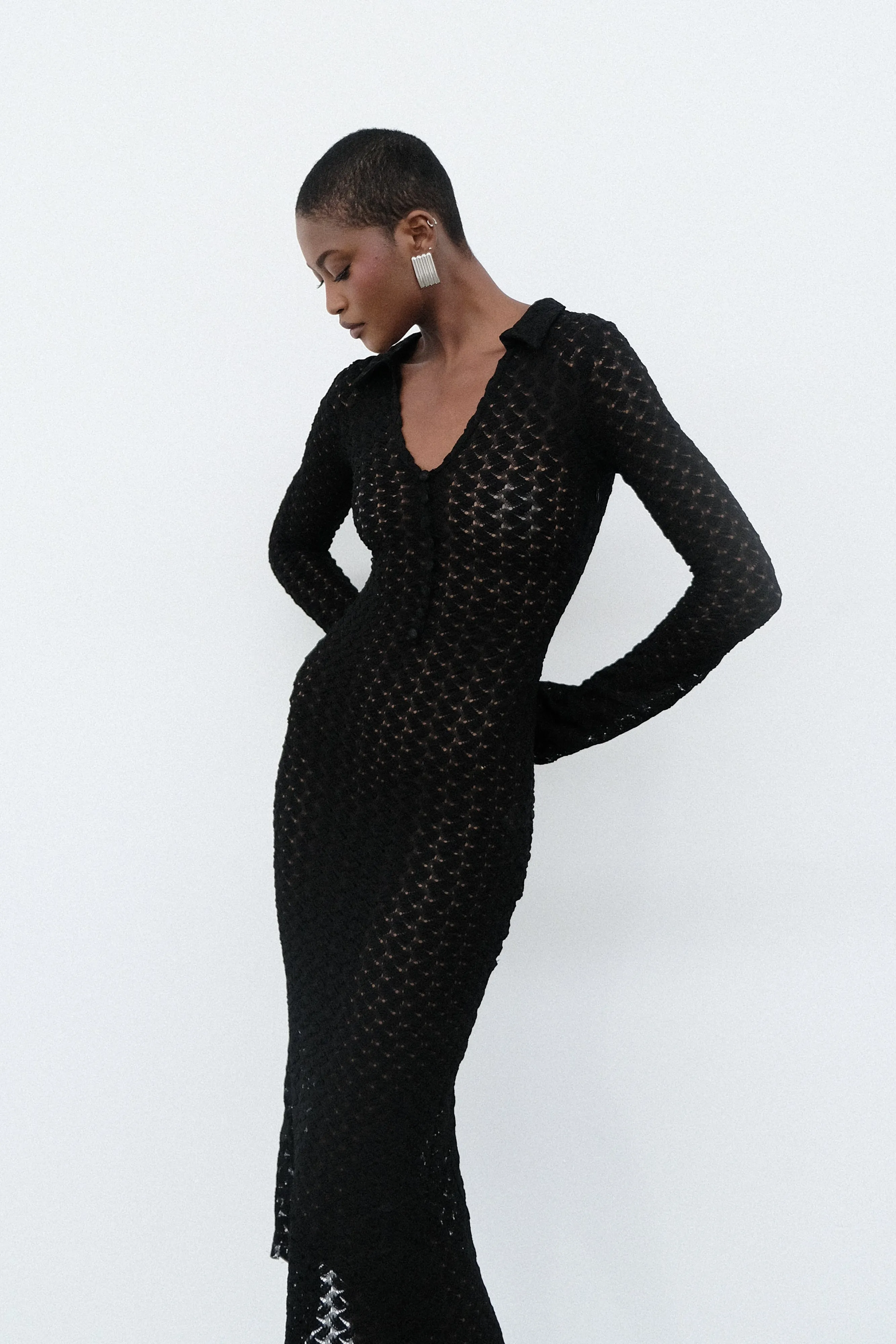 Dionne Lace Long Sleeve Midi Dress - Black sold by Meshki product image thumbnail 2