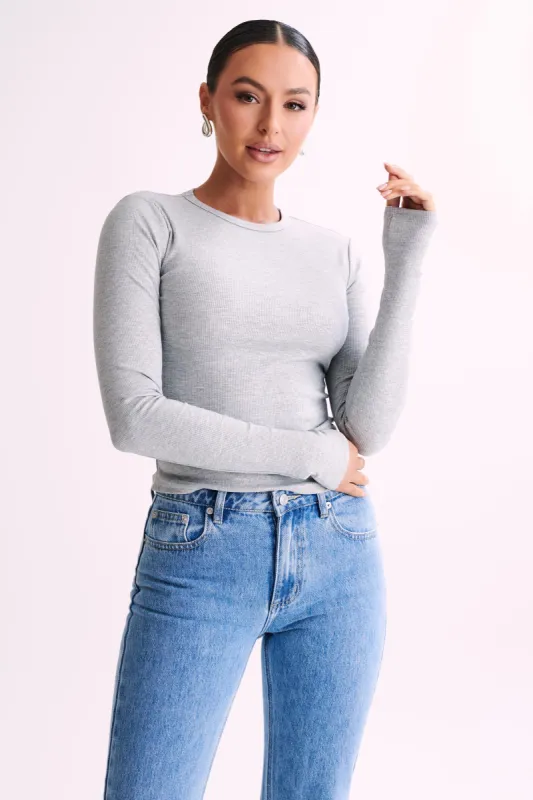 Keeley Long Sleeve Rib Crop Top - Grey Marle sold by Meshki
