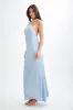 Blanche Satin Pearl Halter Maxi Dress - Cornflower Blue sold by Meshki