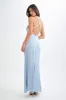 Blanche Satin Pearl Halter Maxi Dress - Cornflower Blue sold by Meshki