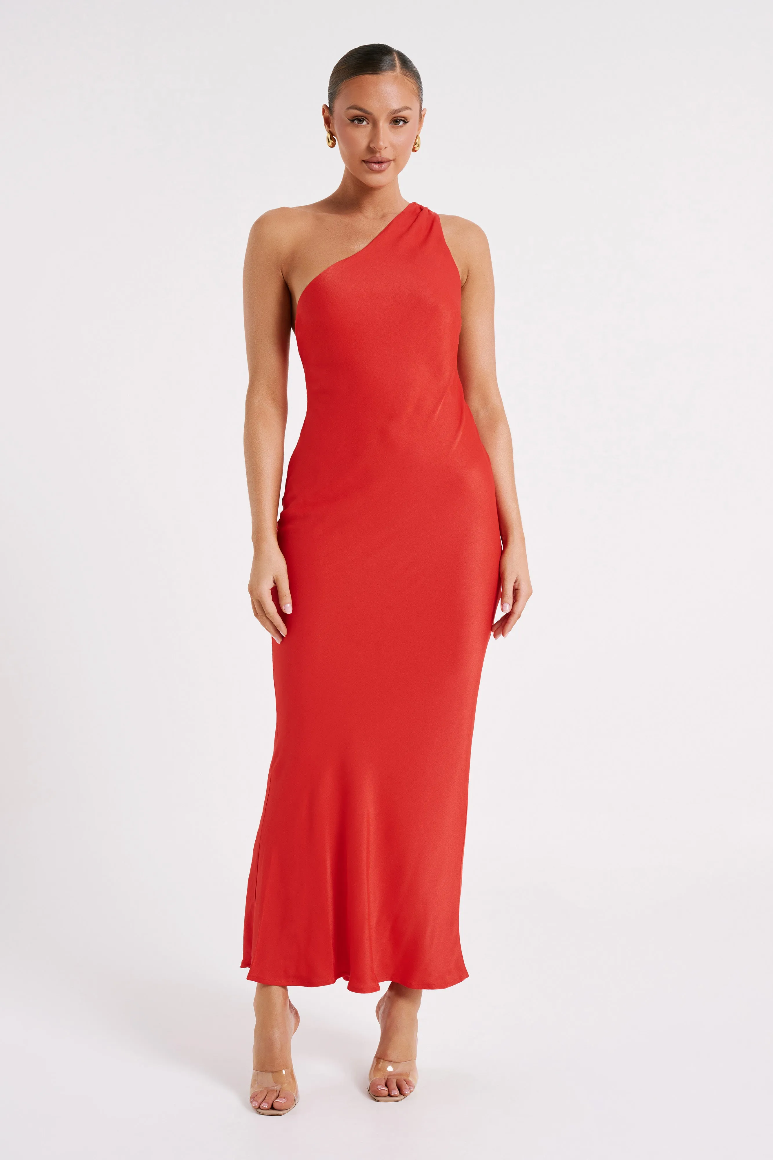 Alejandra One Shoulder Satin Maxi Dress - Vermilion Red | Parallel