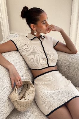 Klara Knit Mini Skirt - Black/Cream sold by Meshki