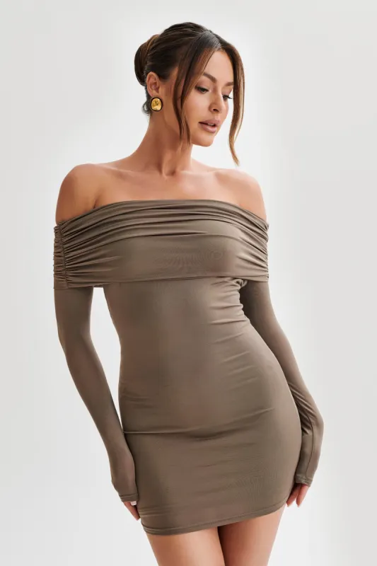 Nicky Off Shoulder Slinky Mini Dress - Coco sold by Meshki