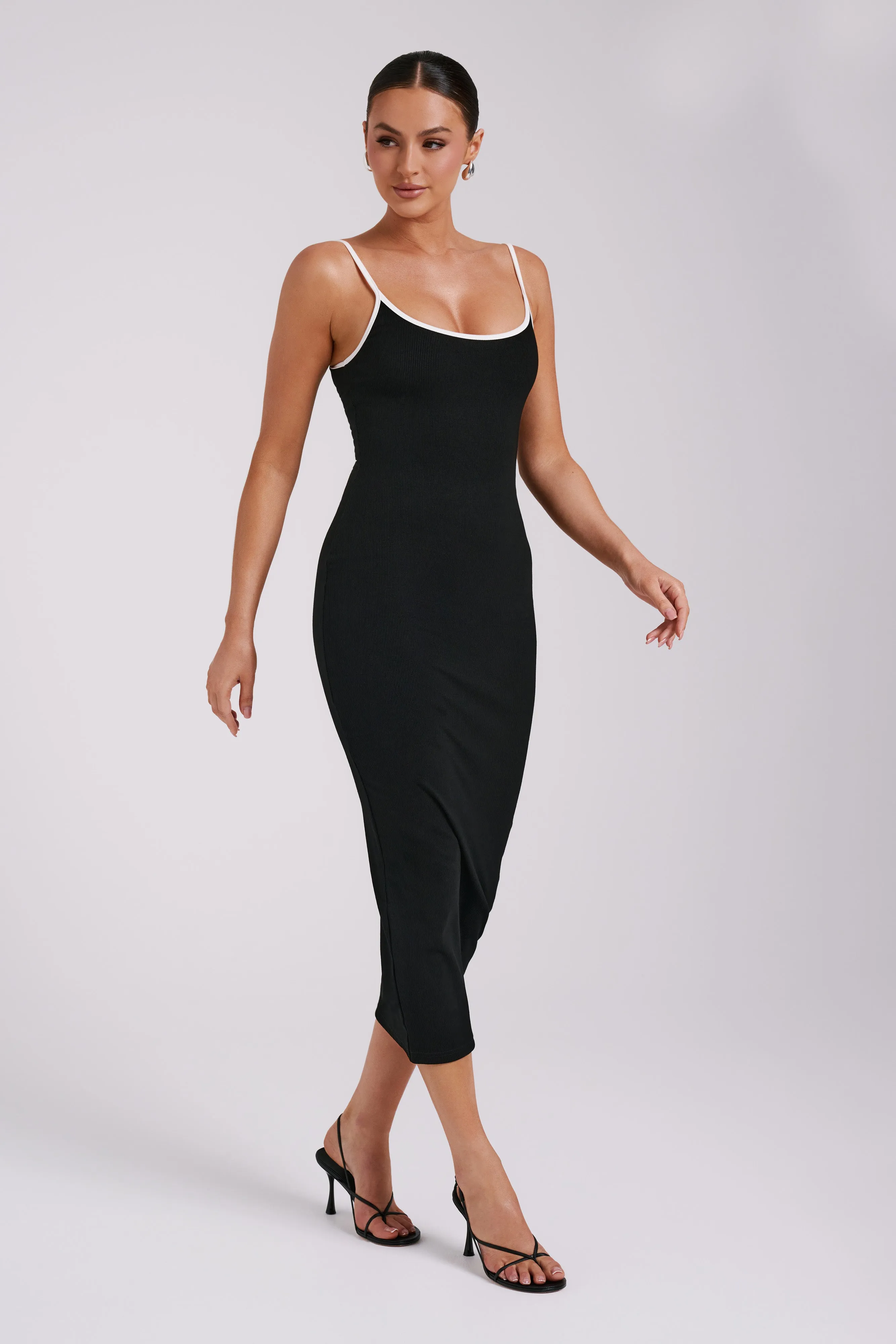 Alexis Ribbed Contrast Midi Dress - Black/White sold by Meshki product image thumbnail 4