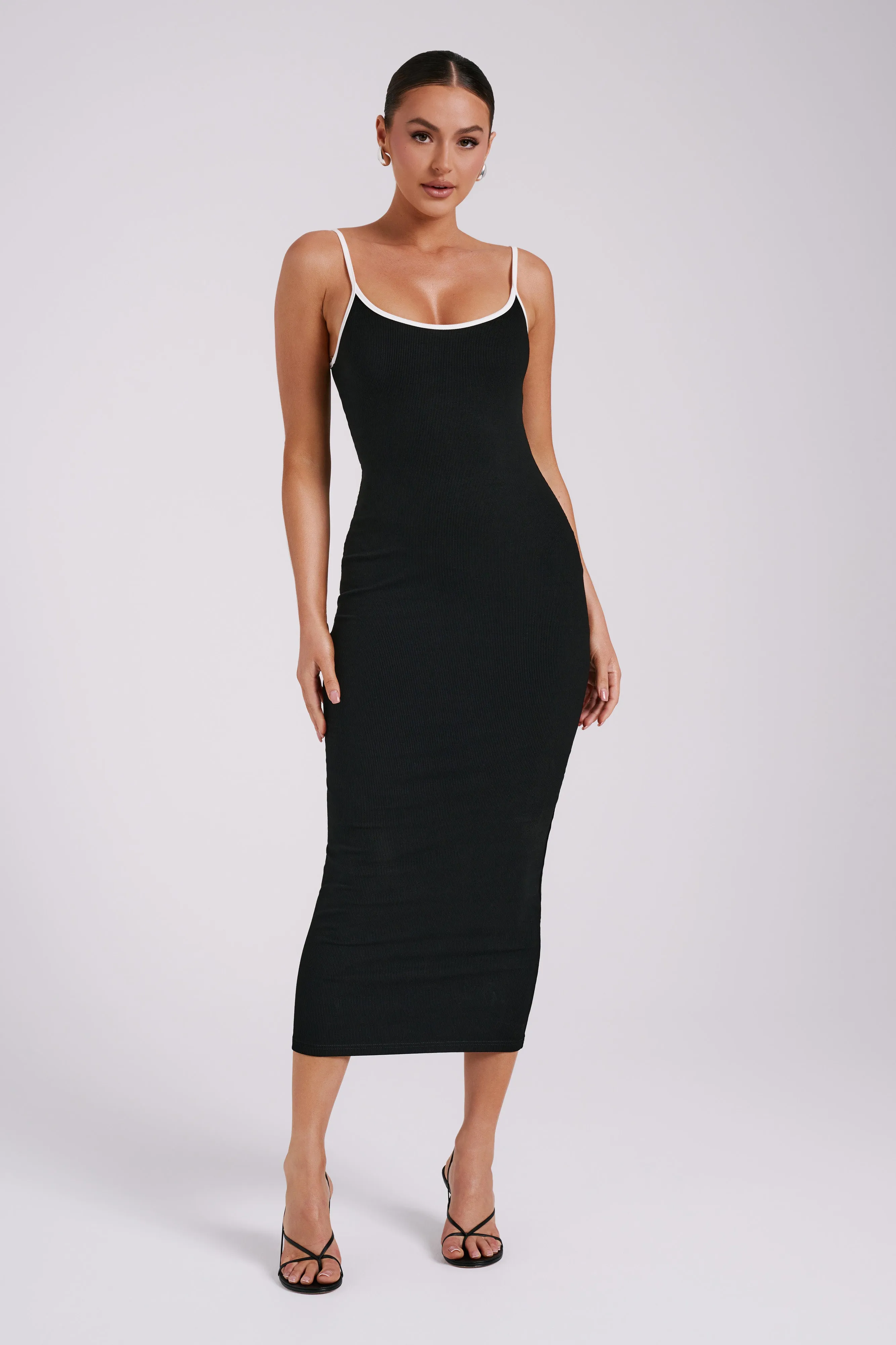 Alexis Ribbed Contrast Midi Dress - Black/White sold by Meshki