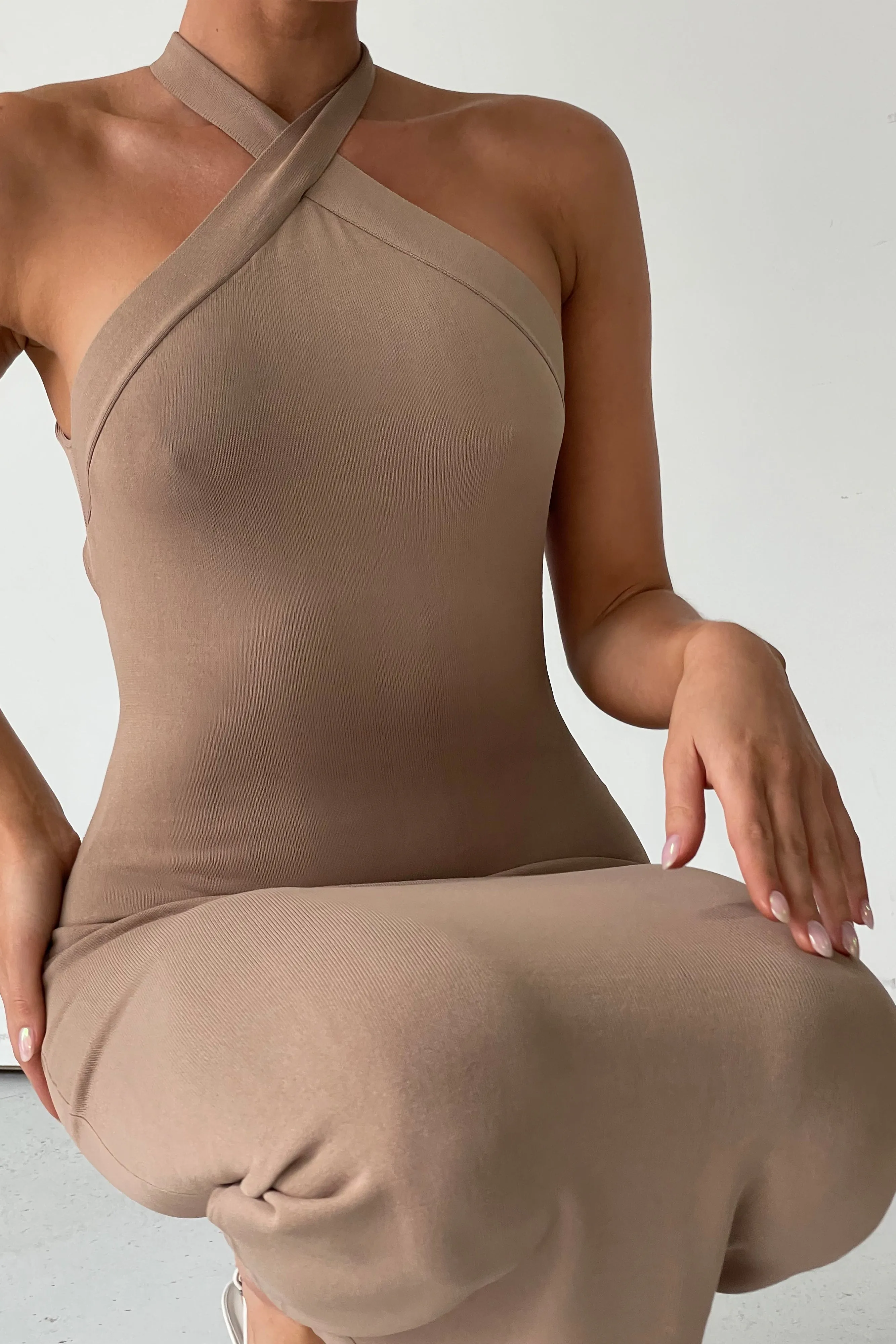 Sarai Halter Neck Knit Midi Dress - Wheat sold by Meshki product image thumbnail 3