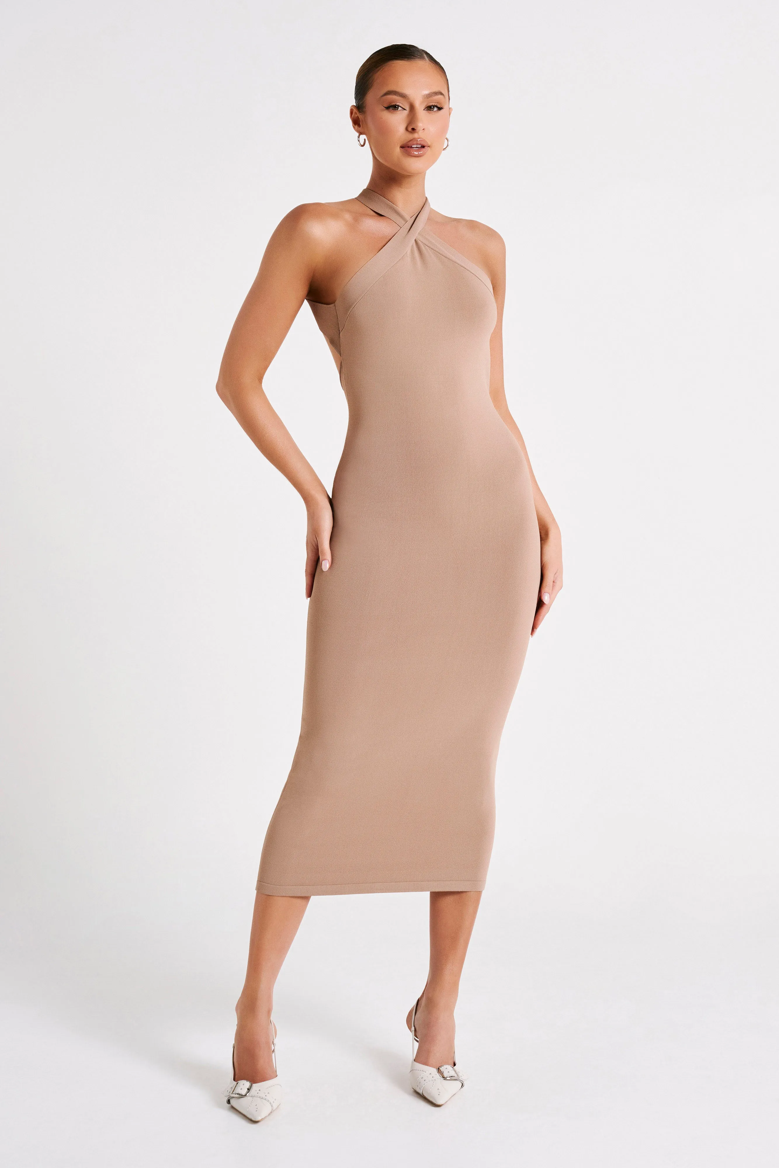 Sarai Halter Neck Knit Midi Dress - Wheat sold by Meshki