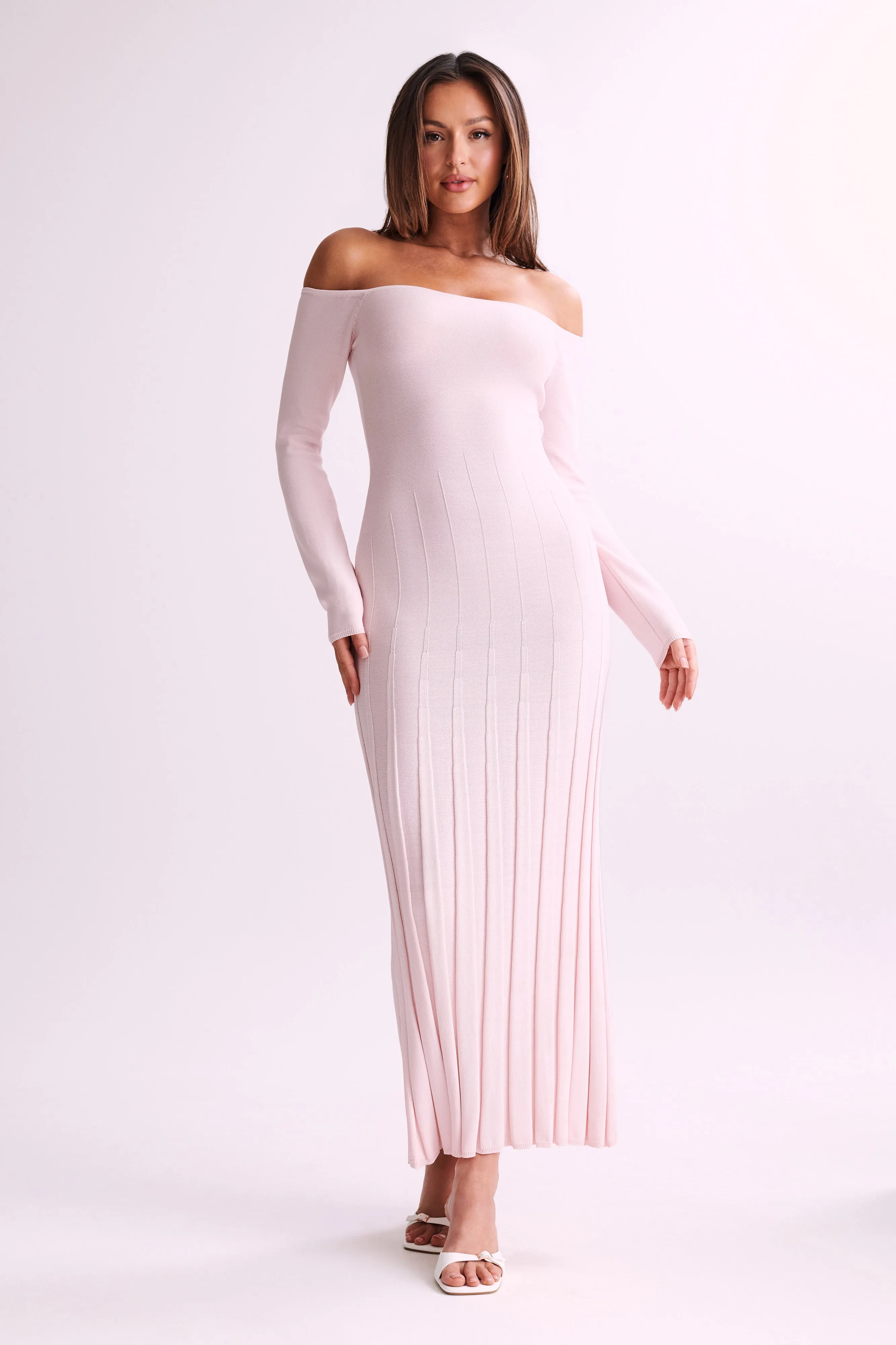 Emmeline Long Sleeve Rib Knit Midi Dress - Fairy Floss Pink sold by Meshki product image thumbnail 4