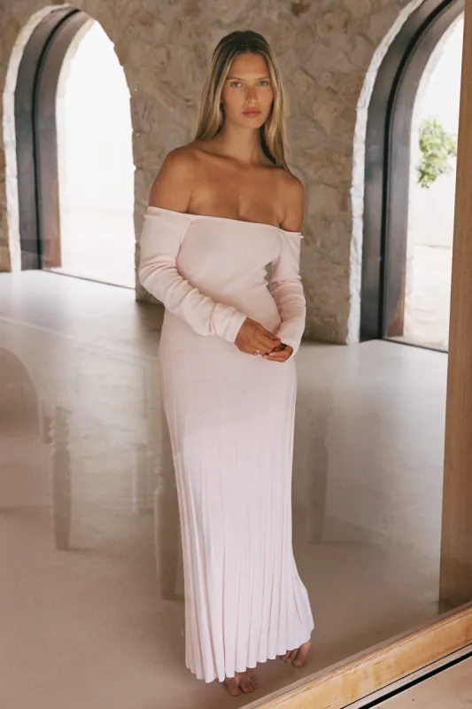 Emmeline Long Sleeve Rib Knit Midi Dress - Fairy Floss Pink sold by Meshki