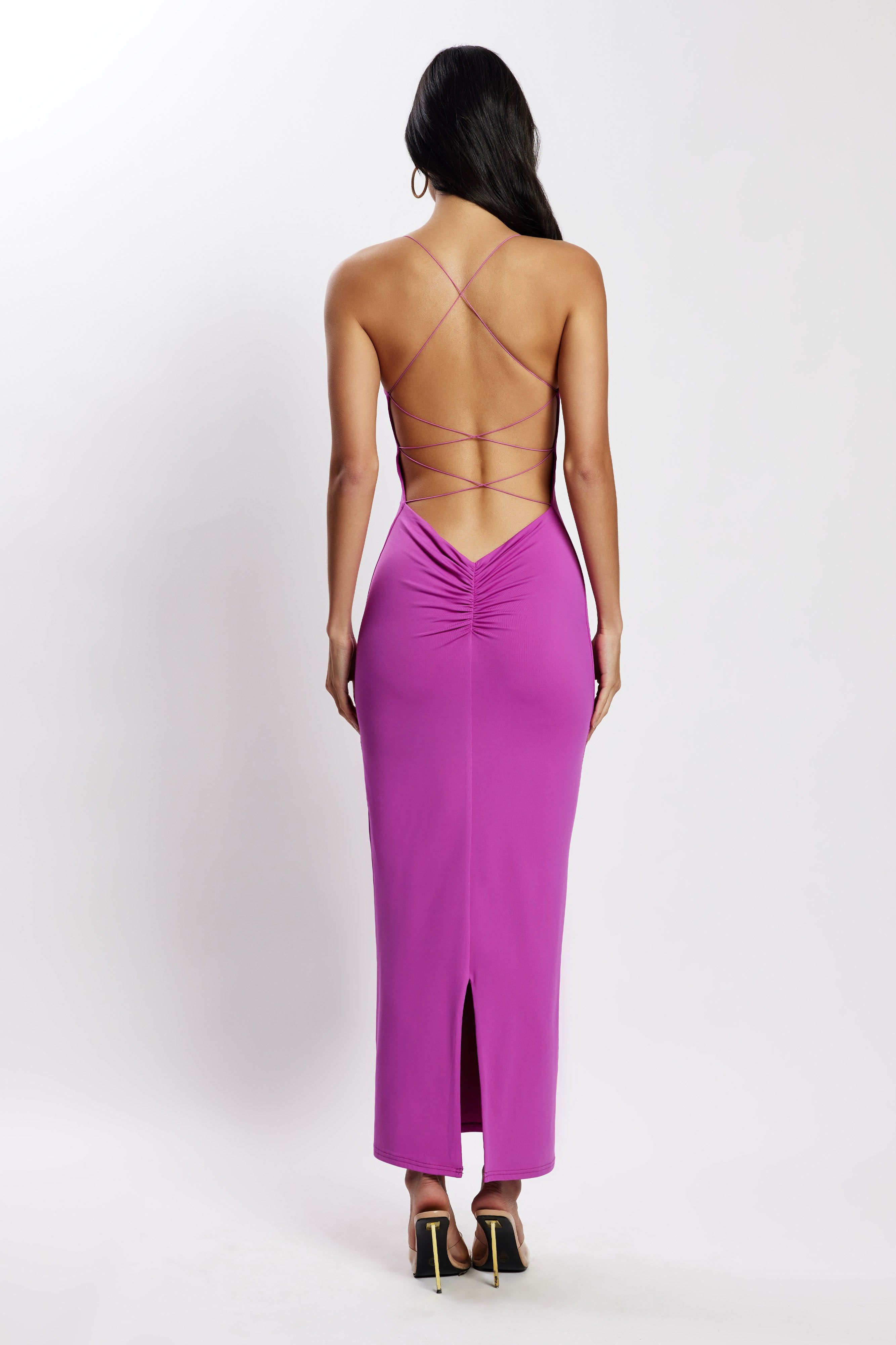 Sabine Backless Maxi Dress - Purple sold by Meshki