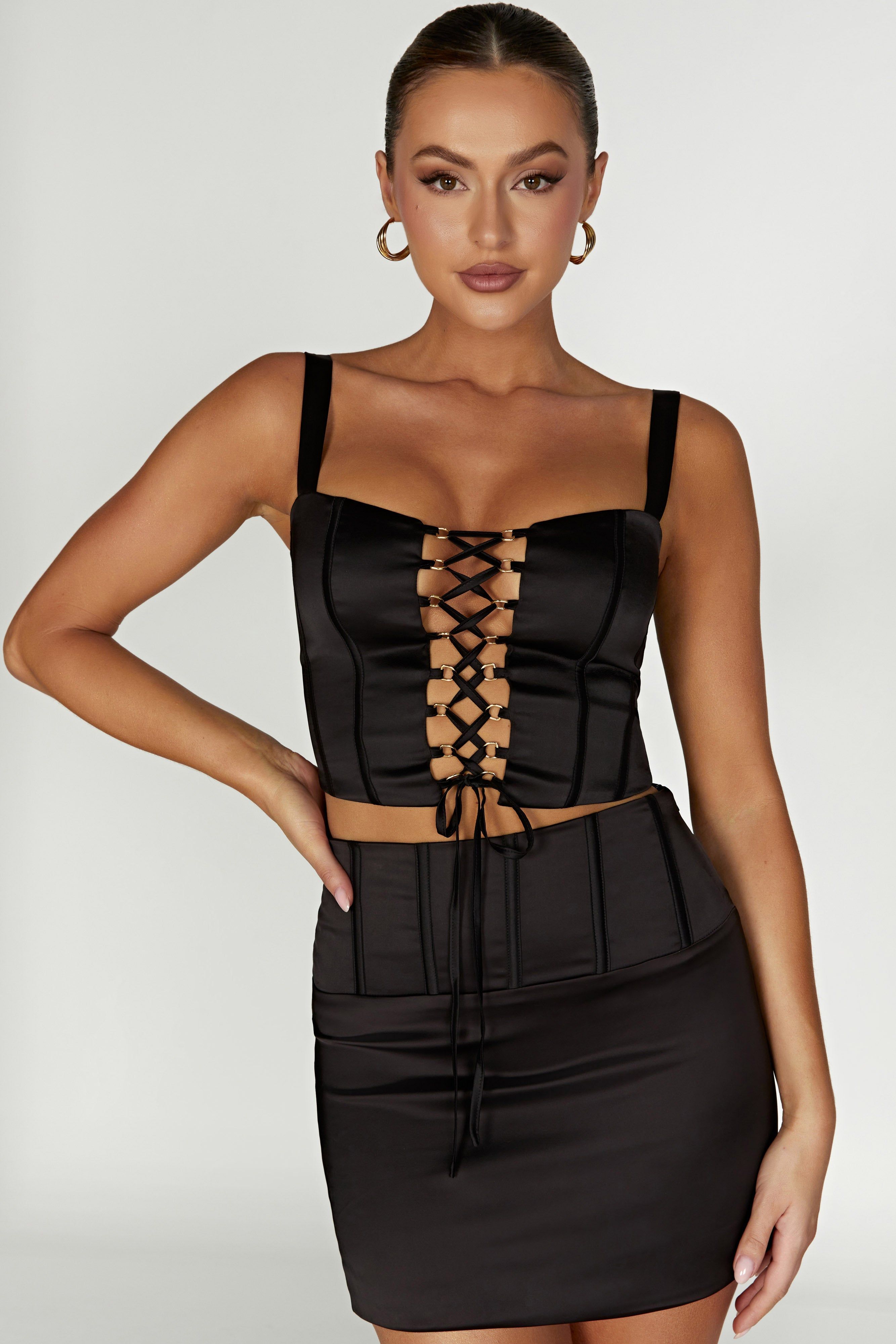 Scarlet Satin Corset Top - Black sold by Meshki product image thumbnail 6