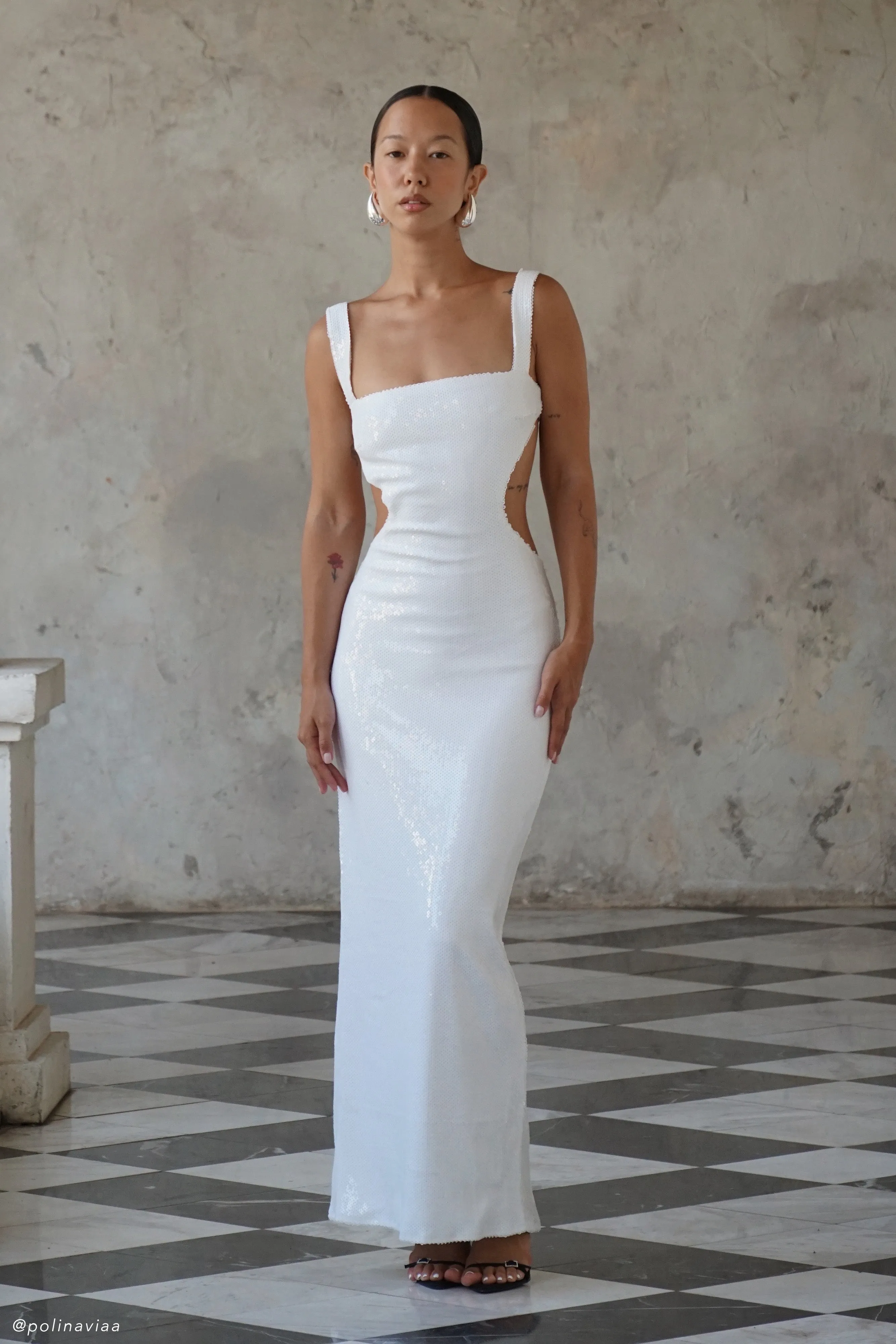 Adoria Sequin Cut Out Maxi Dress - White sold by Meshki product image thumbnail 5