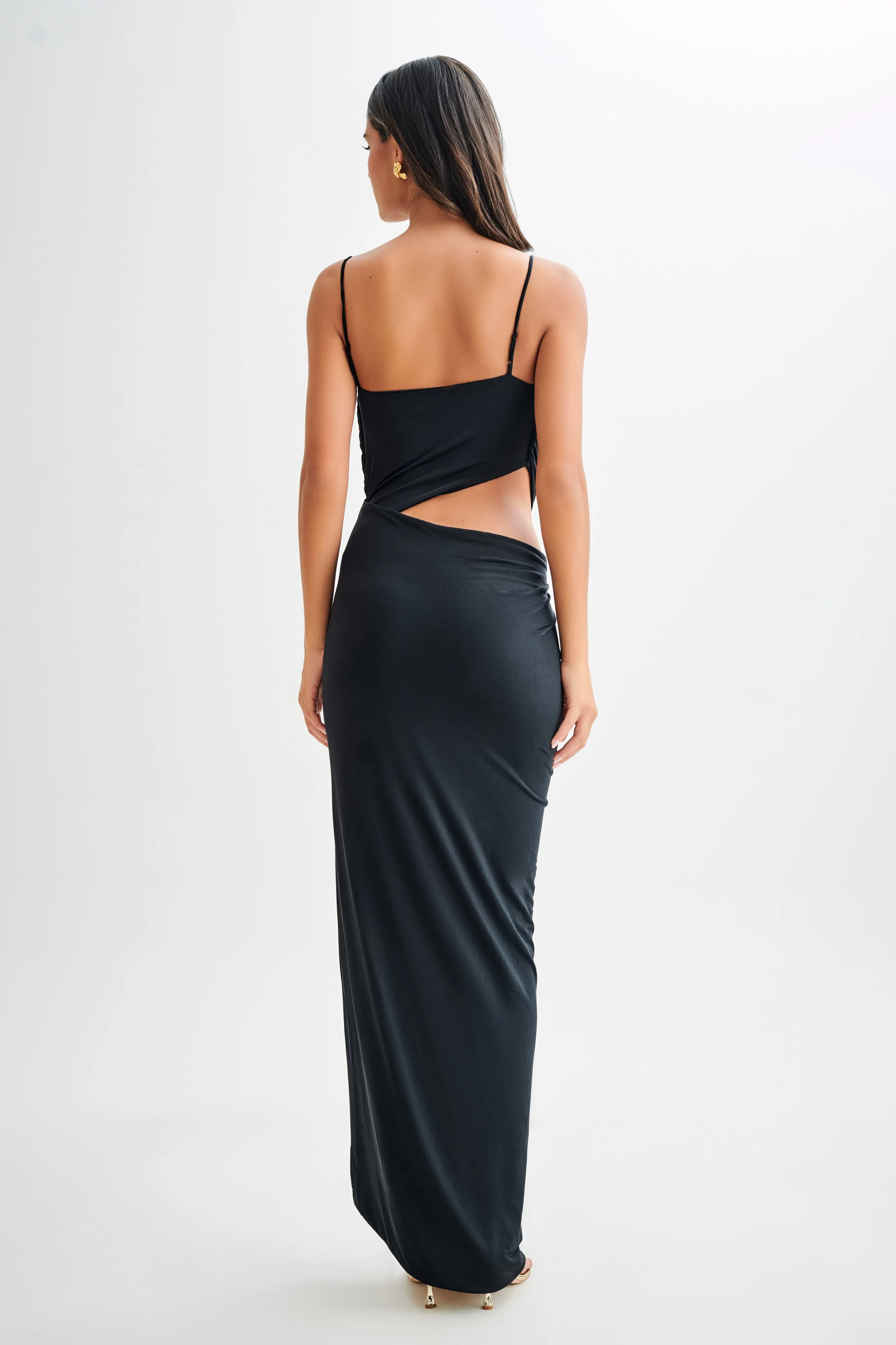 Jemma Draped Slinky Maxi Dress - Black sold by Meshki product image thumbnail 3