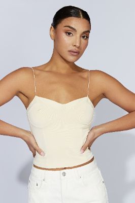 Kaitlyn Sweetheart Thin Strap Top - Cream sold by Meshki