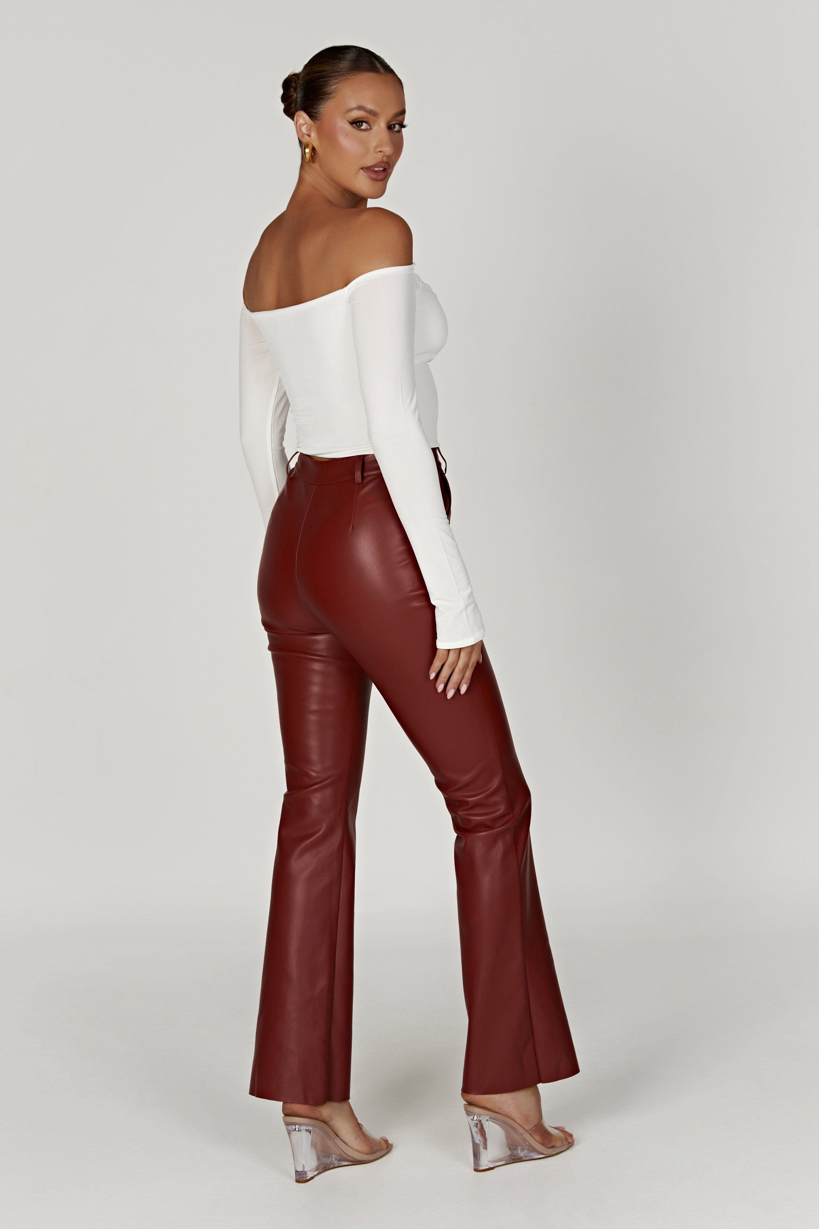Tyra Straight Leg Faux Leather Pants - Cherry Chocolate sold by Meshki product image thumbnail 4