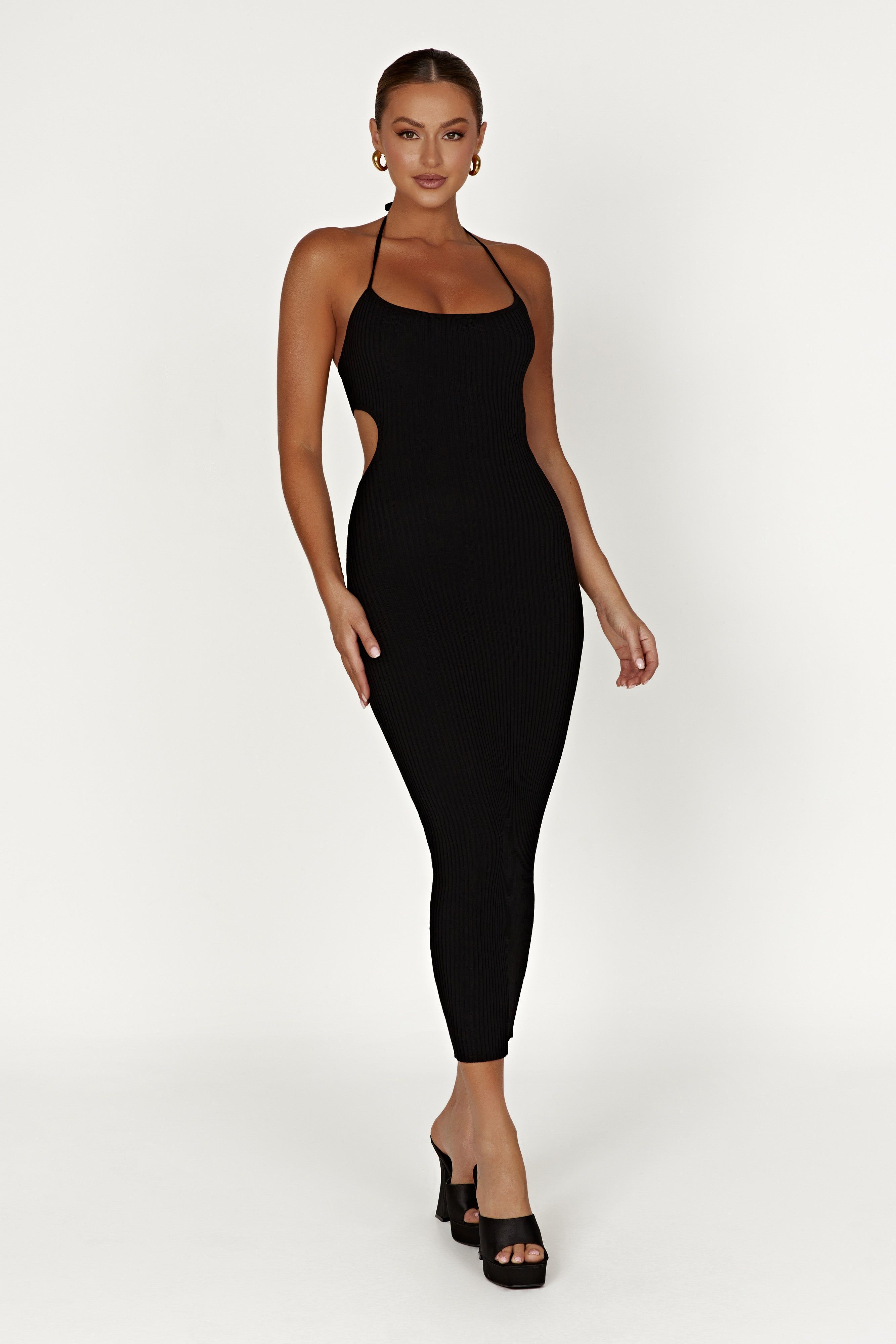 Morgan Halter Knit Midi Dress - Black sold by Meshki