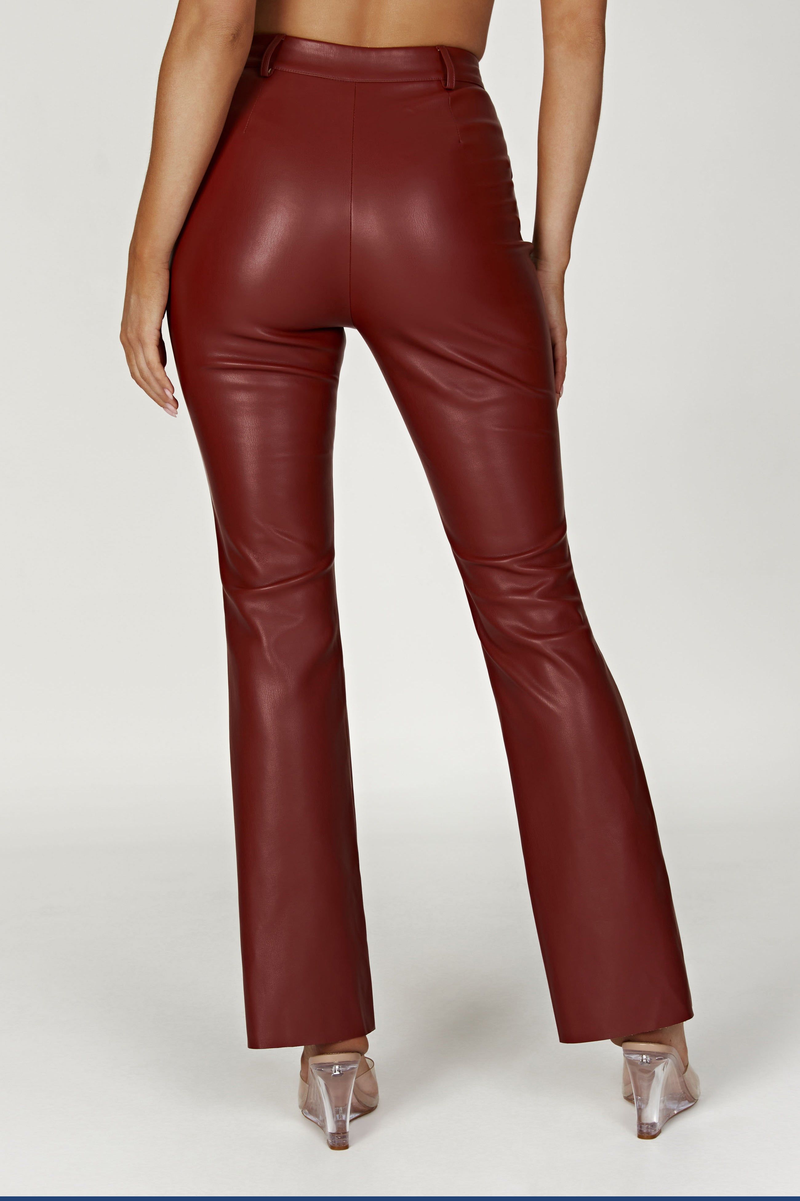 Tyra Straight Leg Faux Leather Pants - Cherry Chocolate sold by Meshki product image thumbnail 2