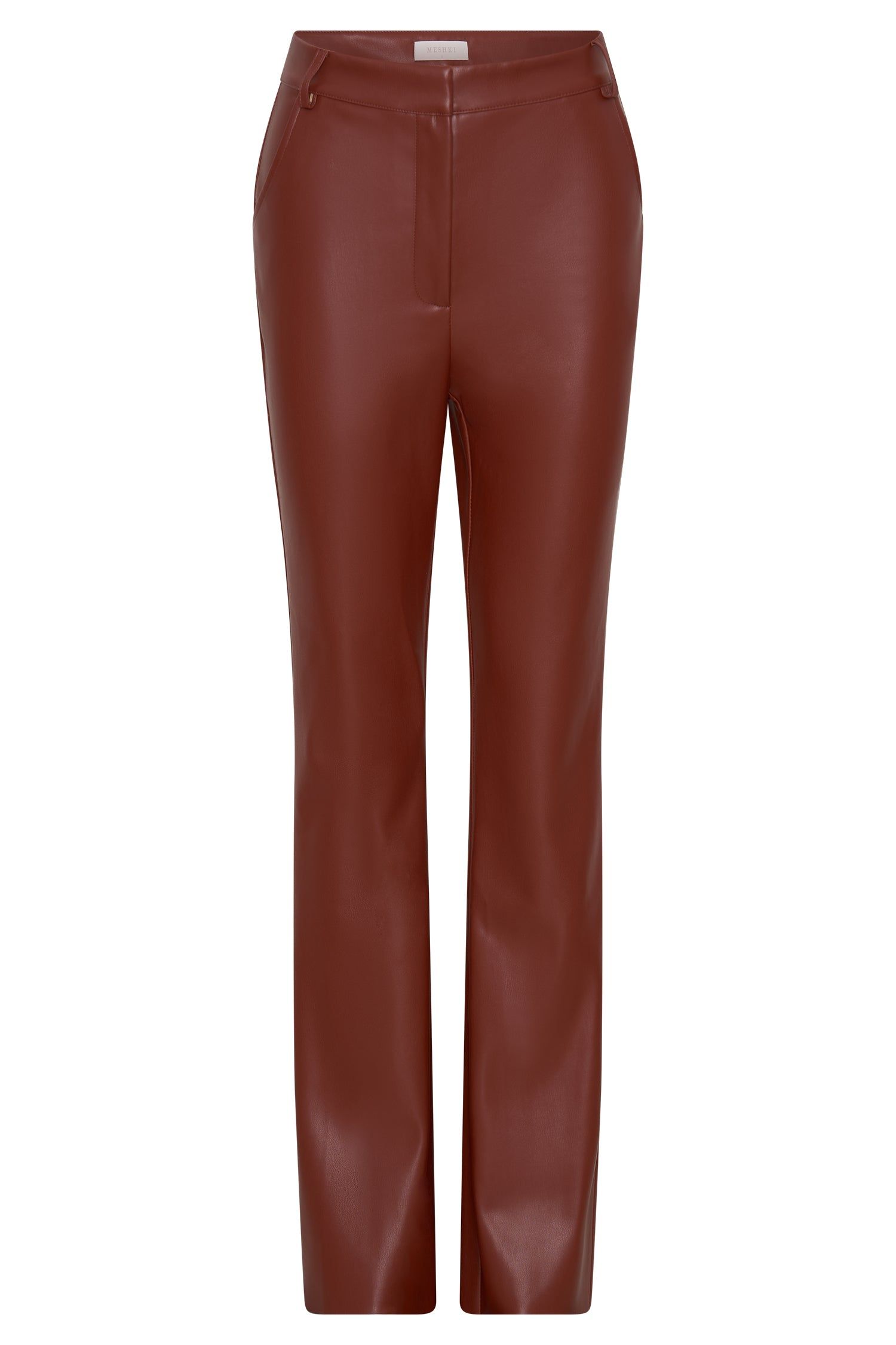 Tyra Straight Leg Faux Leather Pants - Cherry Chocolate sold by Meshki product image thumbnail 6