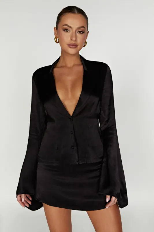 Noa Collared Long Sleeve Shirt - Black sold by Meshki