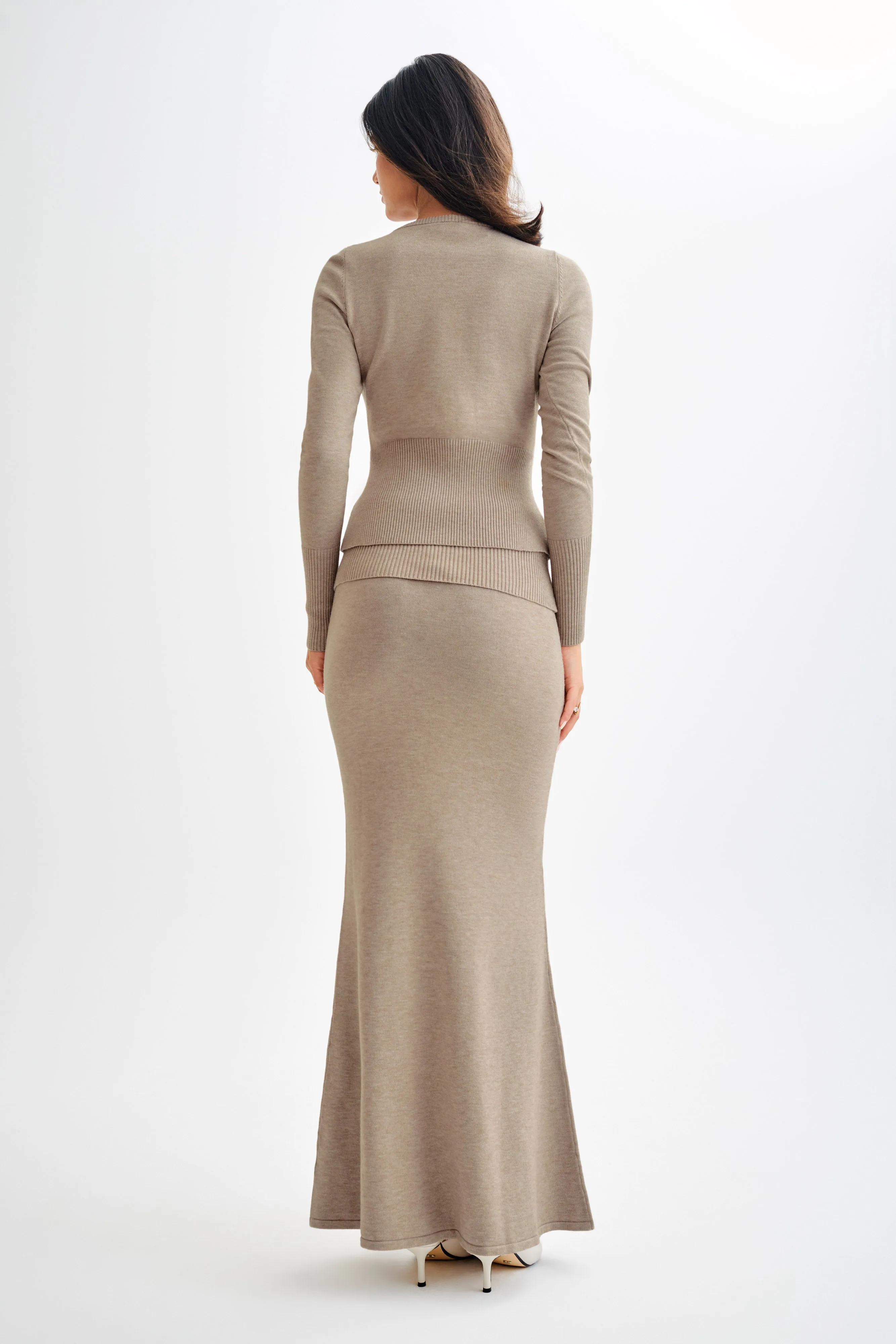 Karlie Knit Maxi Skirt With Ribbed Waist - Taupe Marle sold by Meshki product image thumbnail 5