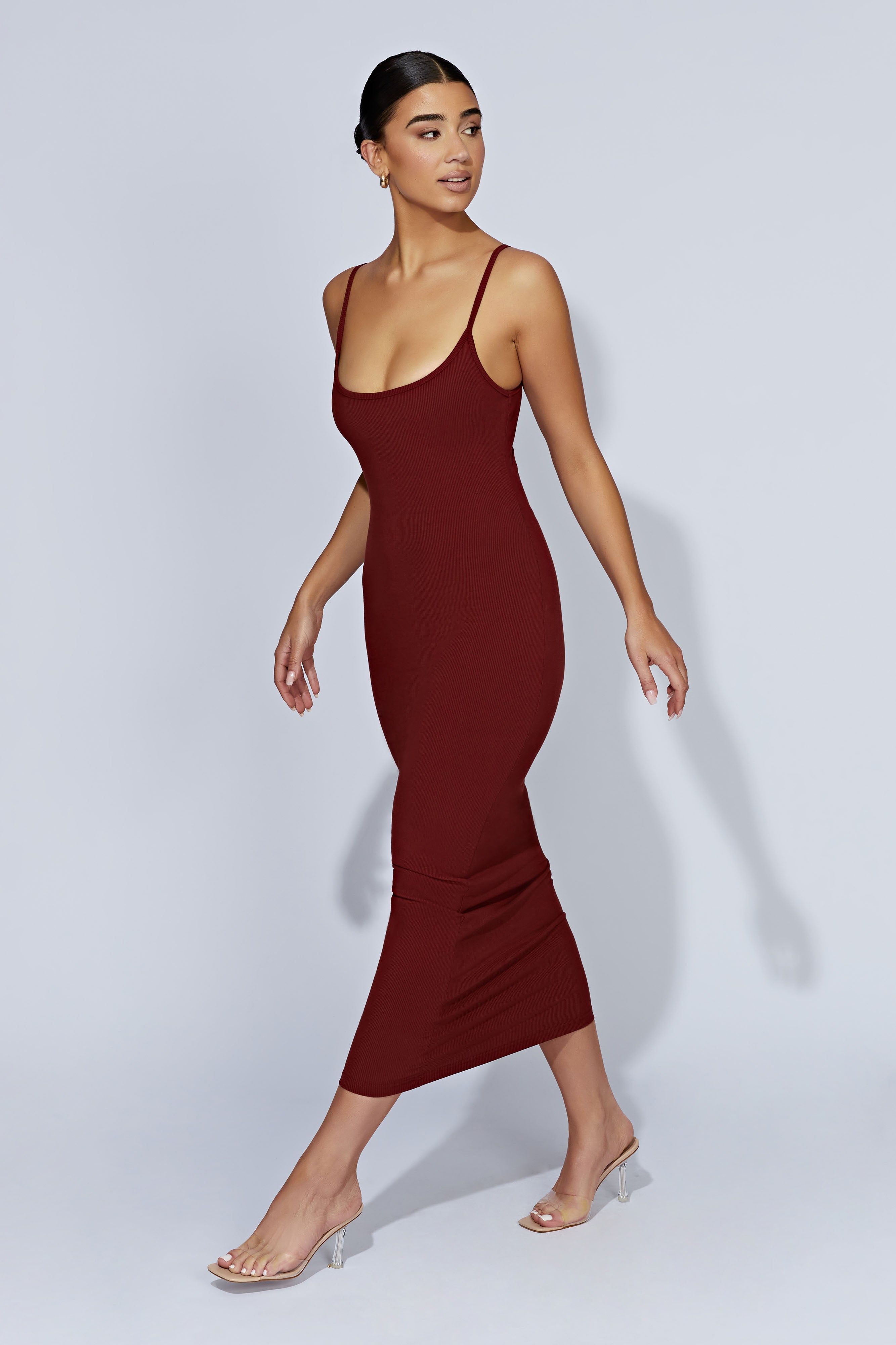 Alexis Ribbed Cami Midi Dress - Cherry Chocolate sold by Meshki product image thumbnail 5