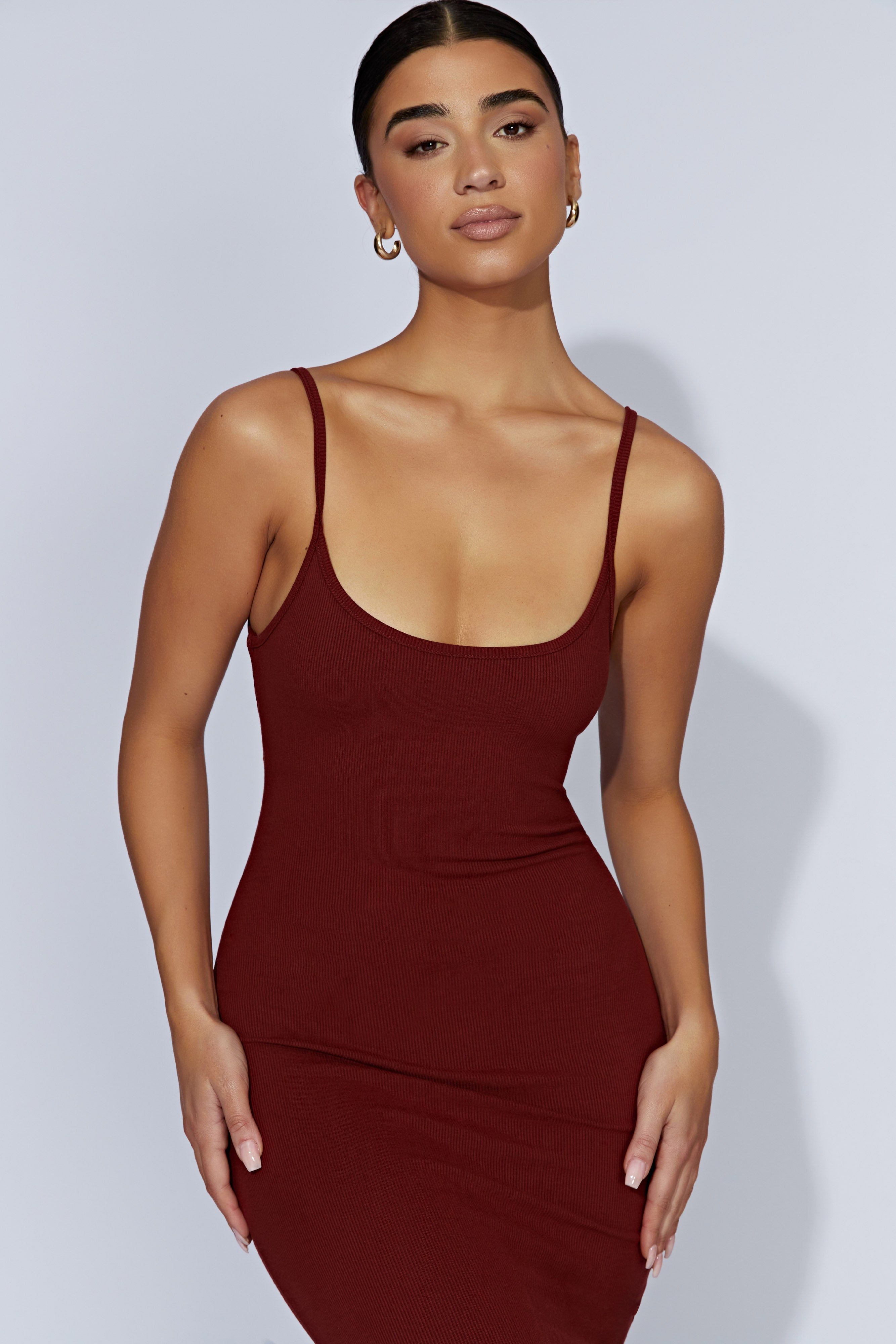 Alexis Ribbed Cami Midi Dress - Cherry Chocolate sold by Meshki product image thumbnail 3