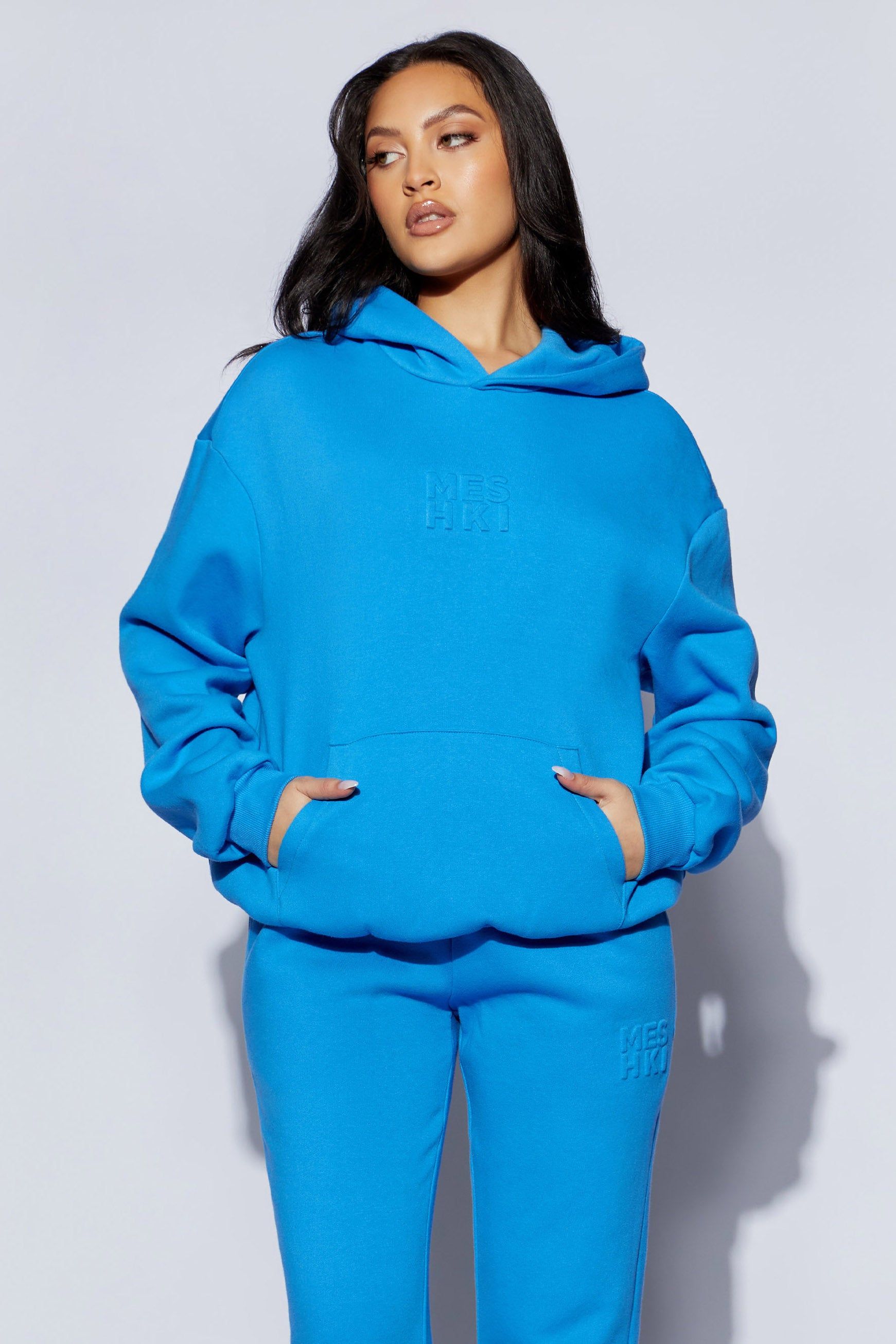 Arden Embossed Fleeceback Hoodie - Blue sold by Meshki product image thumbnail 5