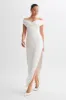Harley Off Shoulder Satin Maxi Dress - Ivory sold by Meshki
