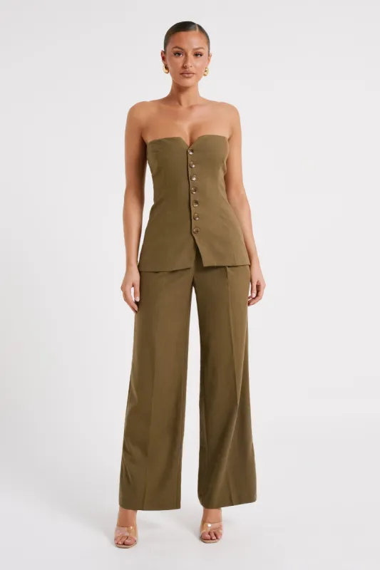 Adina Linen Pant - Olive sold by Meshki