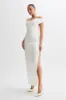 Harley Off Shoulder Satin Maxi Dress - Ivory sold by Meshki