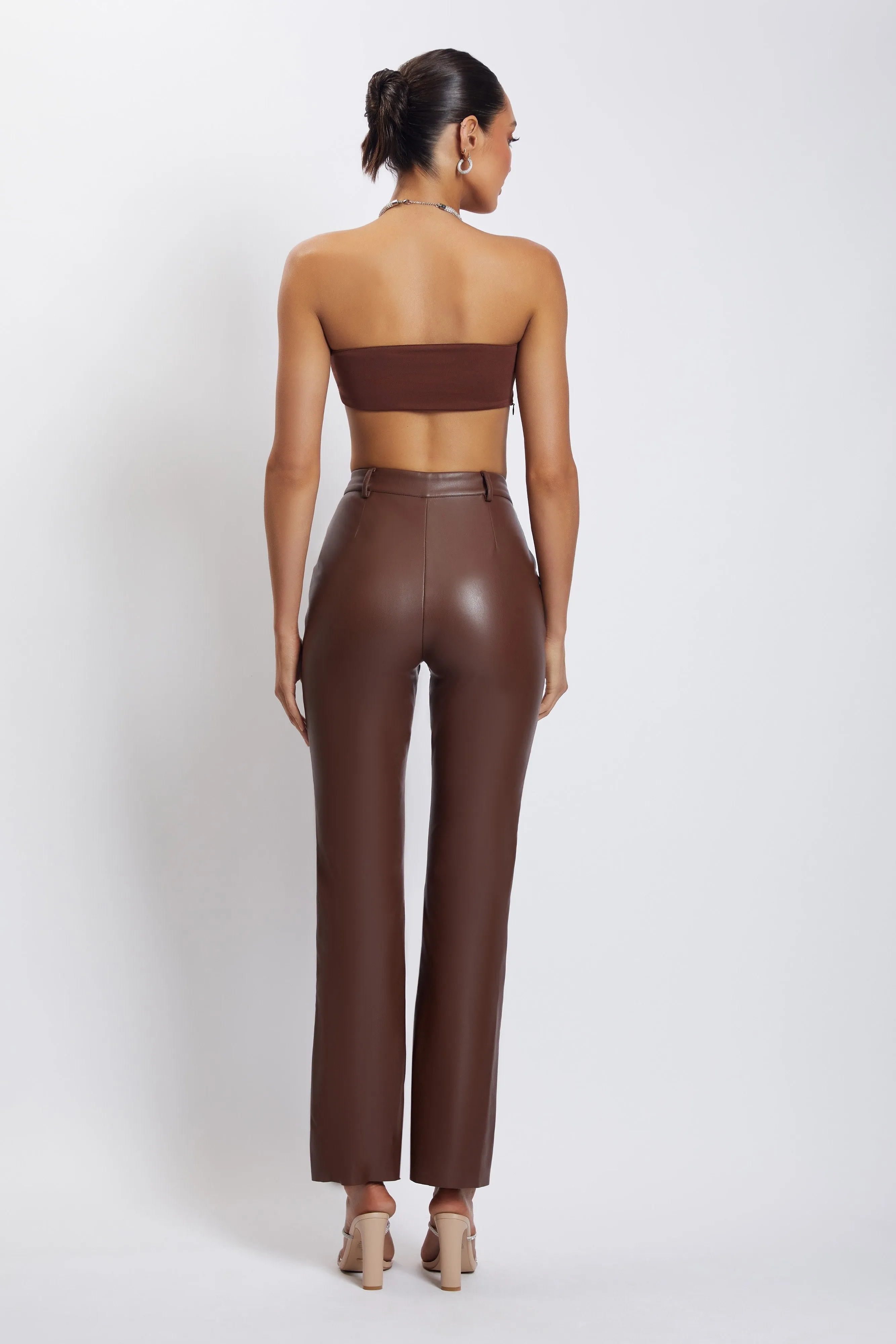 Lea Diamante Chain Halter Neck Crop Top - Chocolate sold by Meshki product image thumbnail 5