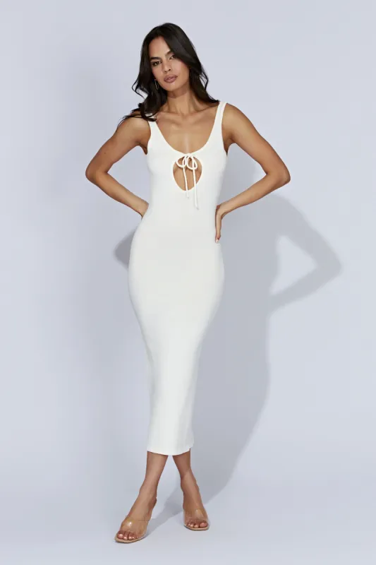 Nola Cut Out Knit Midi Dress - Off White made by Meshki