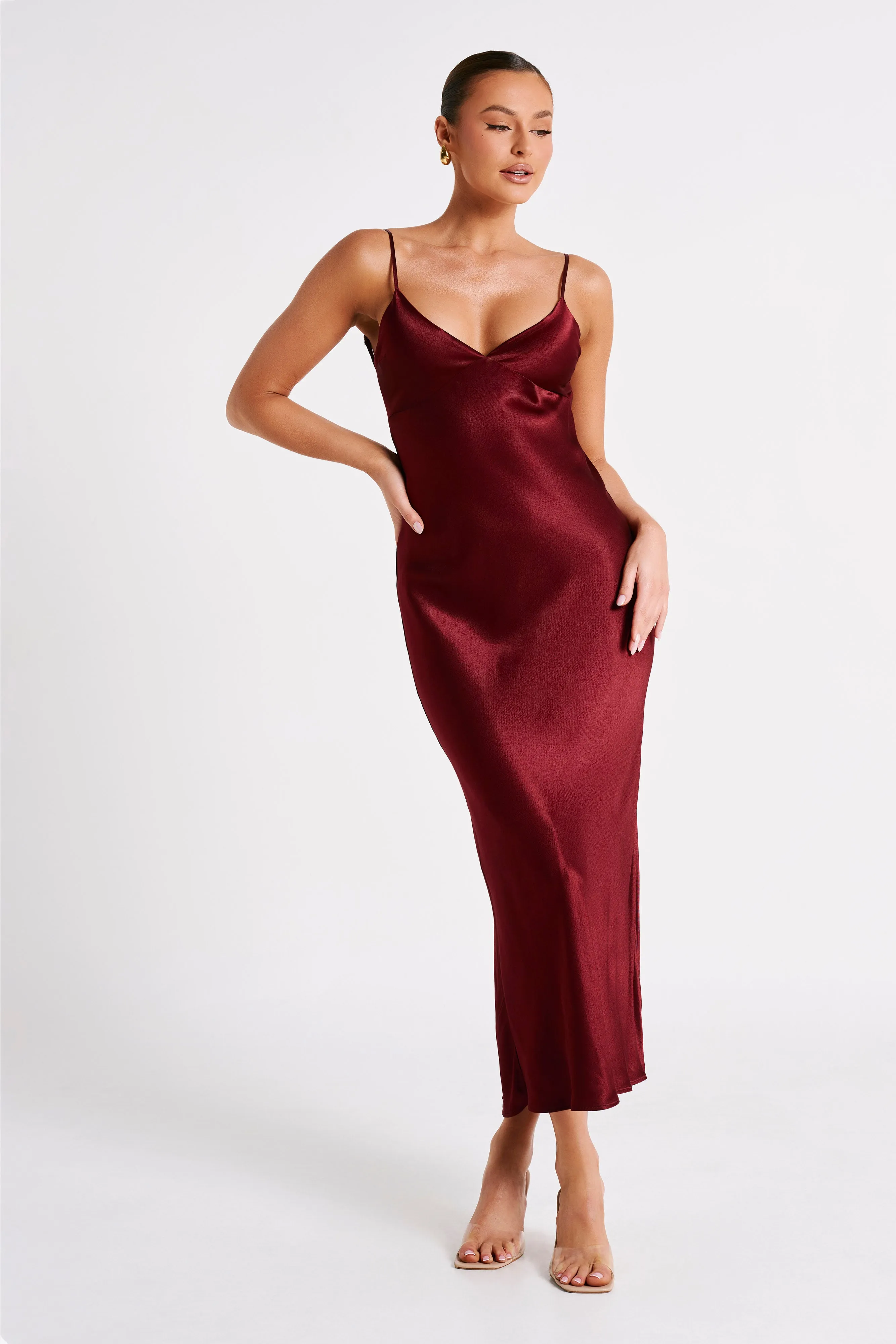 Kiko Satin Chiffon Midi Dress - Berry sold by Meshki product image thumbnail 5
