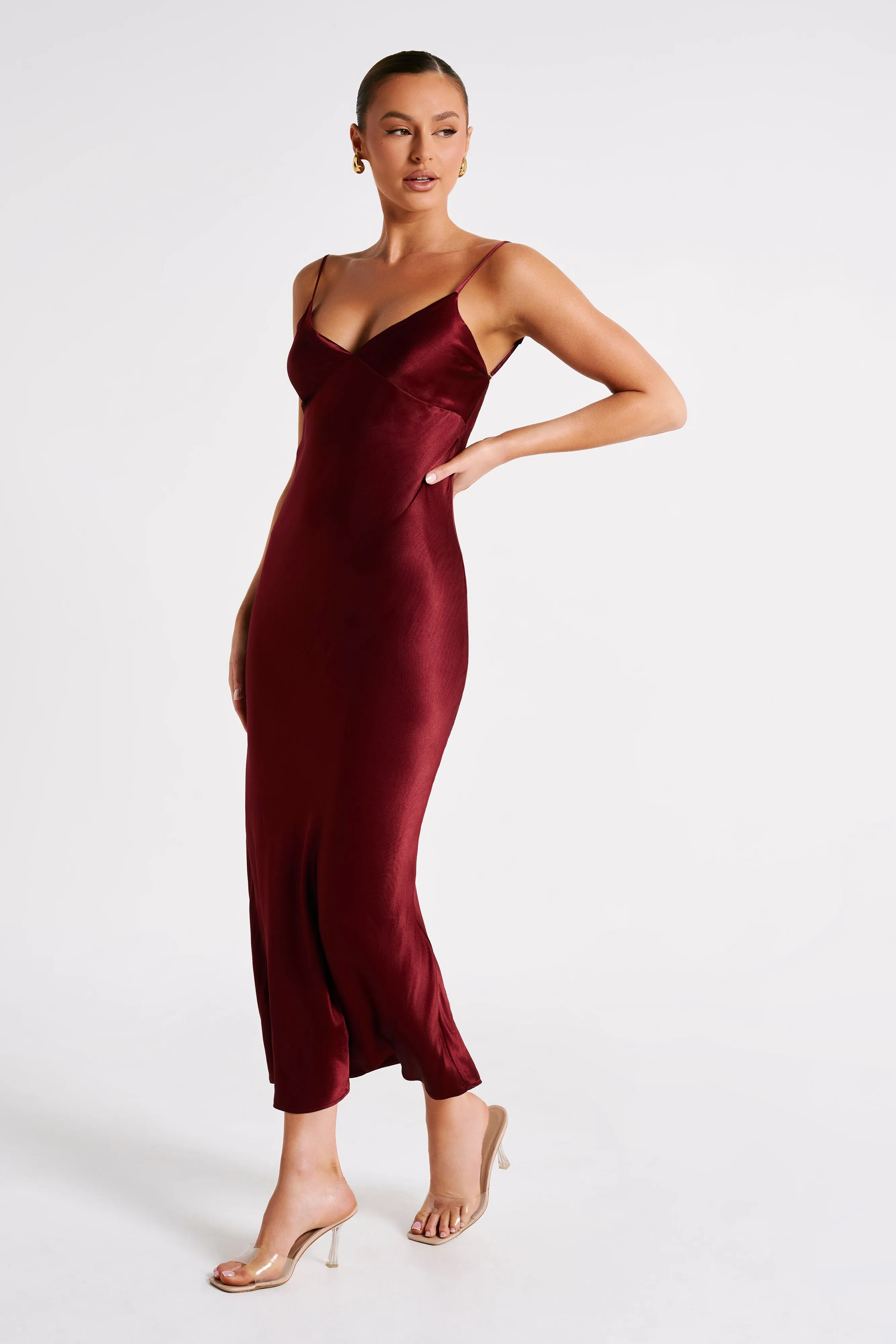Kiko Satin Chiffon Midi Dress - Berry sold by Meshki product image thumbnail 4