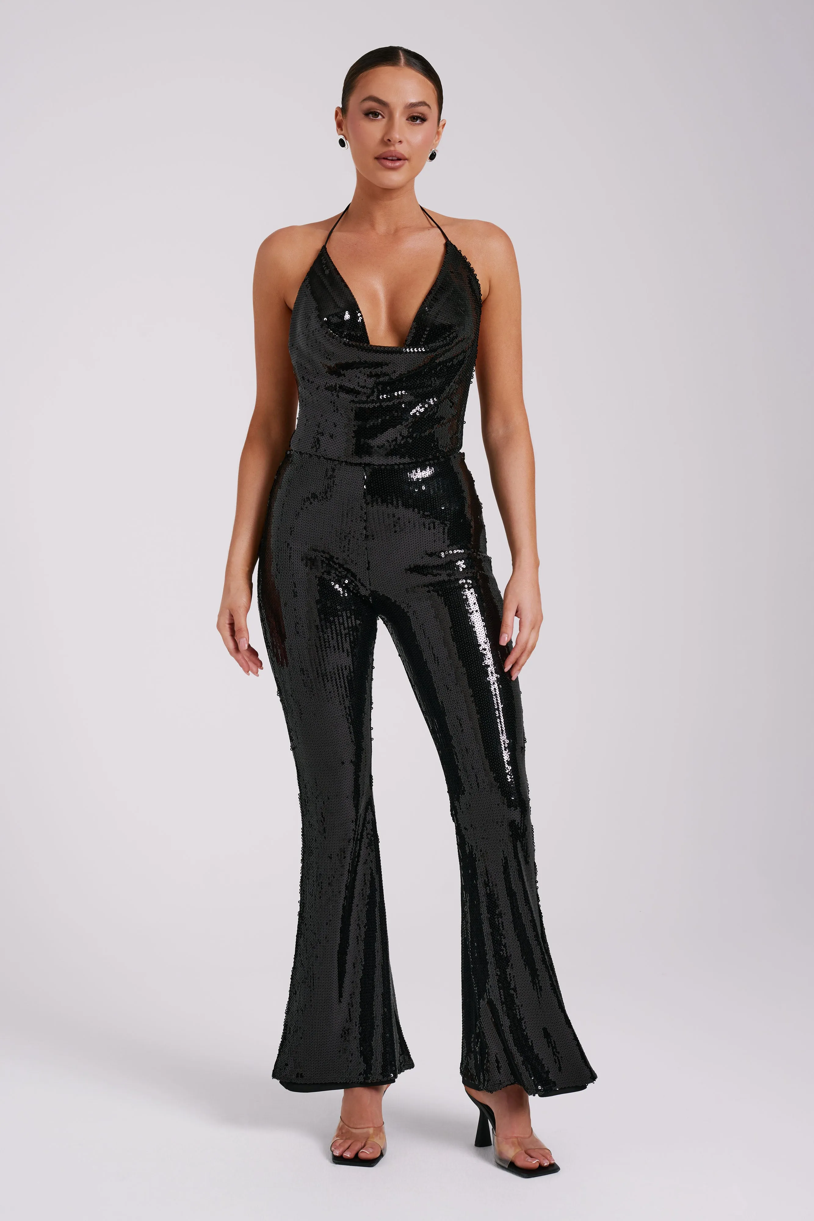 Nathalie Sequin Cowl Bodysuit - Black sold by Meshki product image thumbnail 4