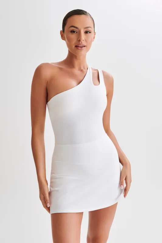 Maris One Shoulder Mini Dress - White sold by Meshki