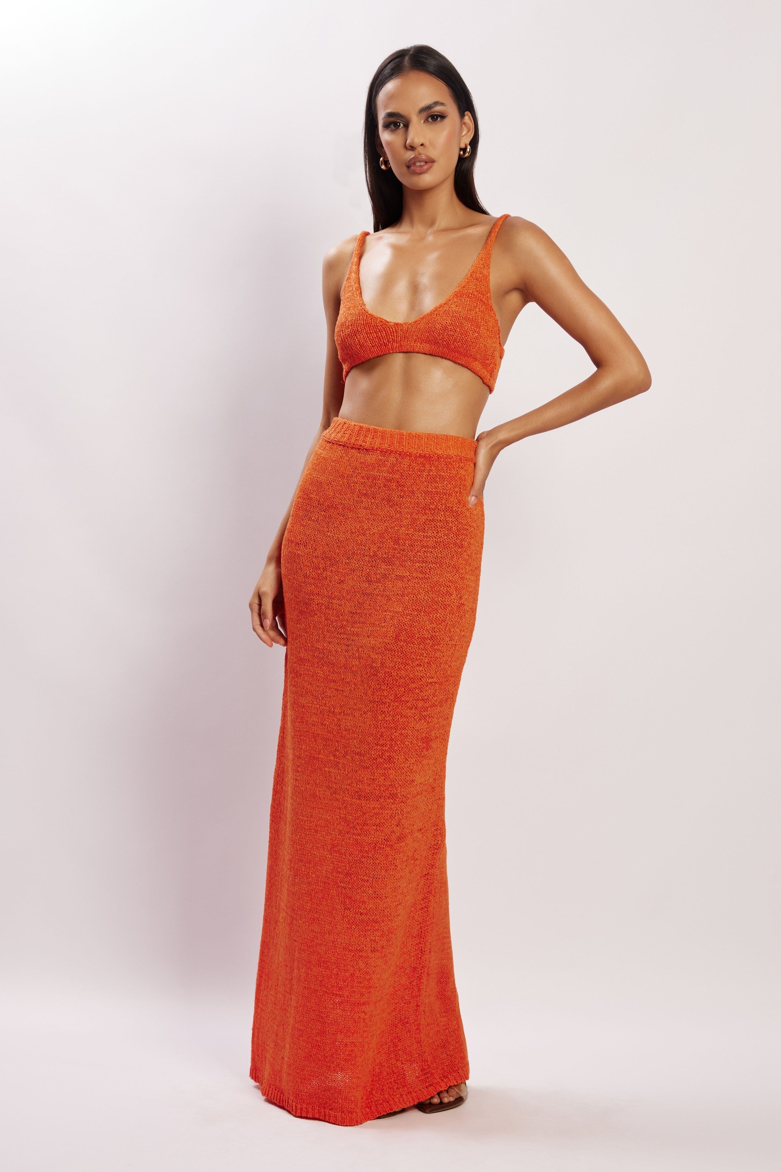 Mary Knit Maxi Skirt - Tangerine sold by Meshki