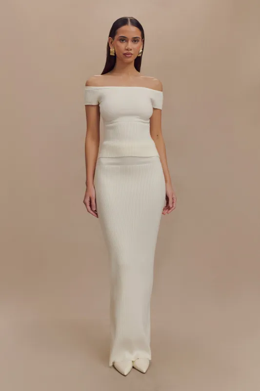 Mathilde Ribbed Knit Maxi Skirt - Ivory made by Meshki