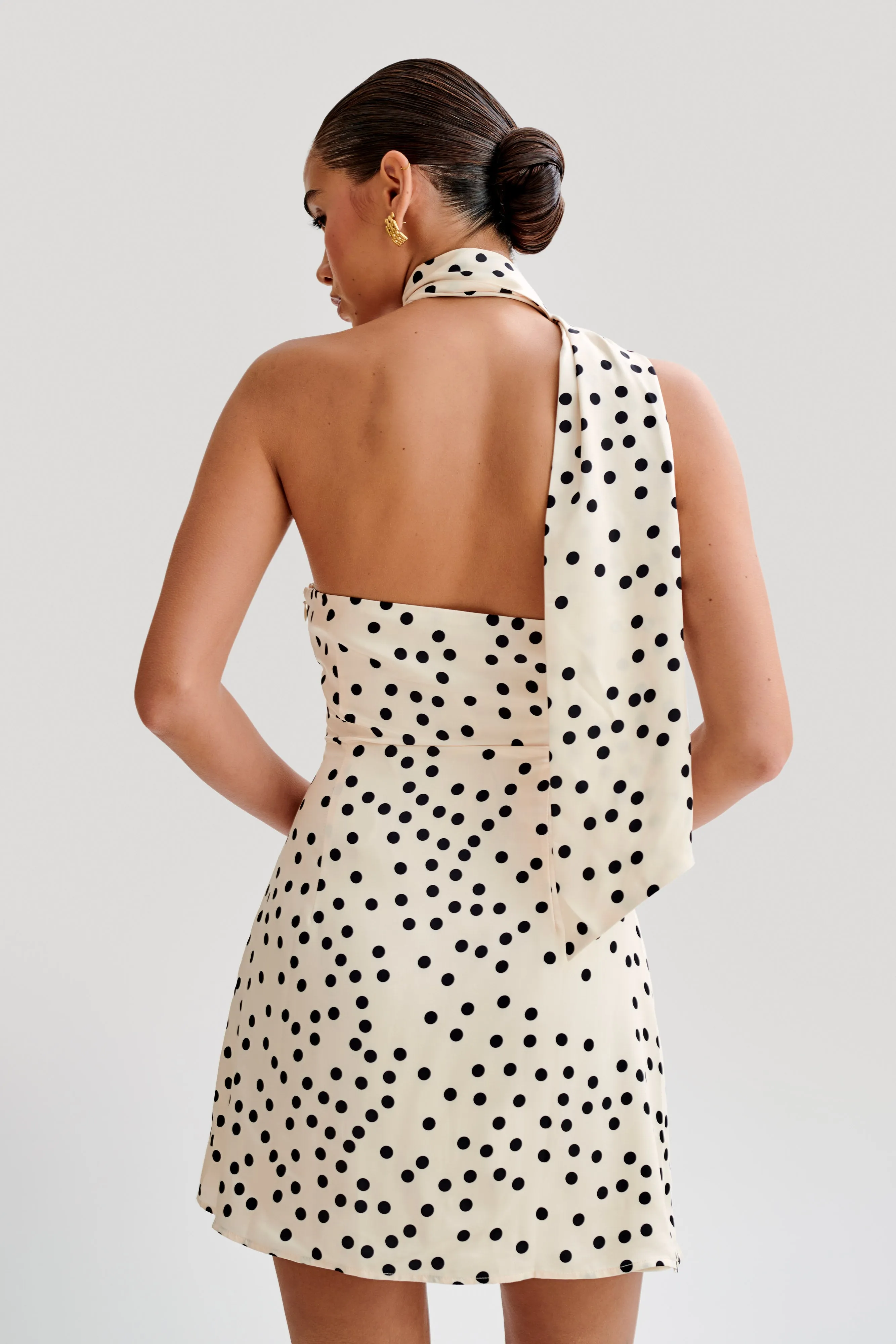 Joan Satin Asymmetrical Mini Dress - Polkadot sold by Meshki product image thumbnail 3