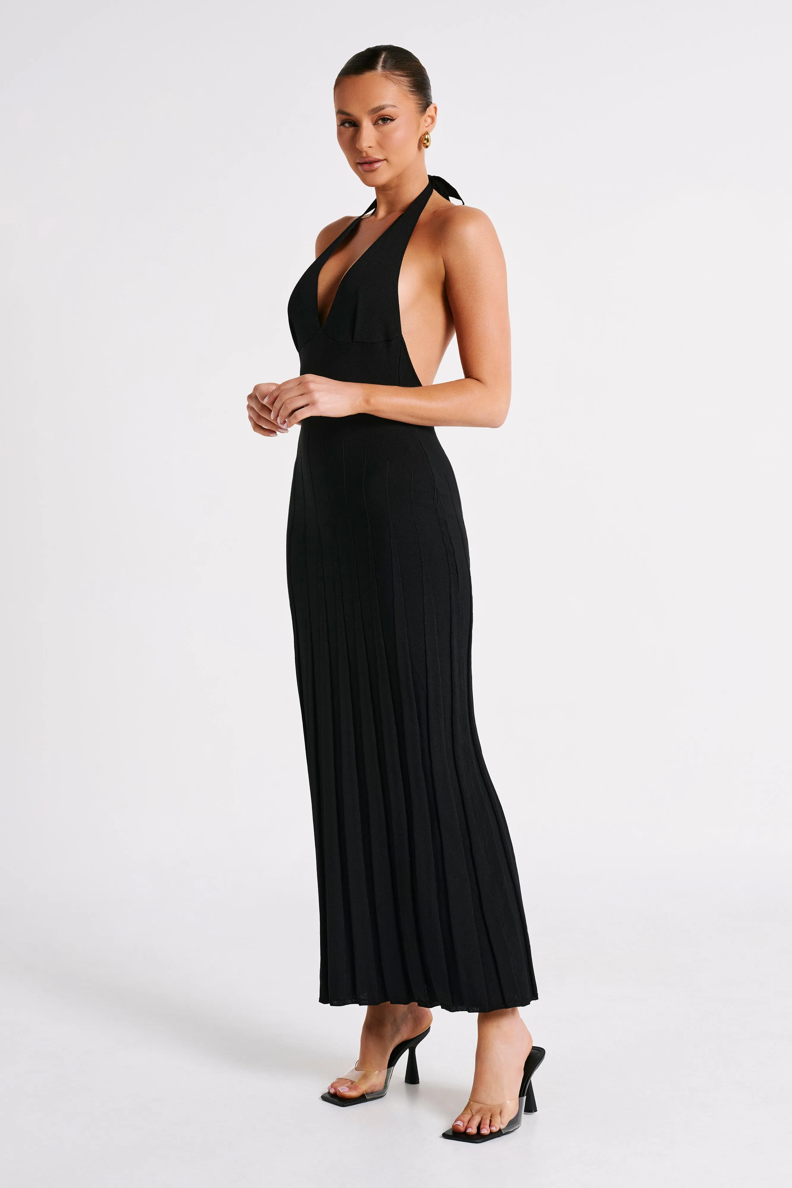 Caity Ribbed Halter Maxi Dress - Black sold by Meshki product image thumbnail 3